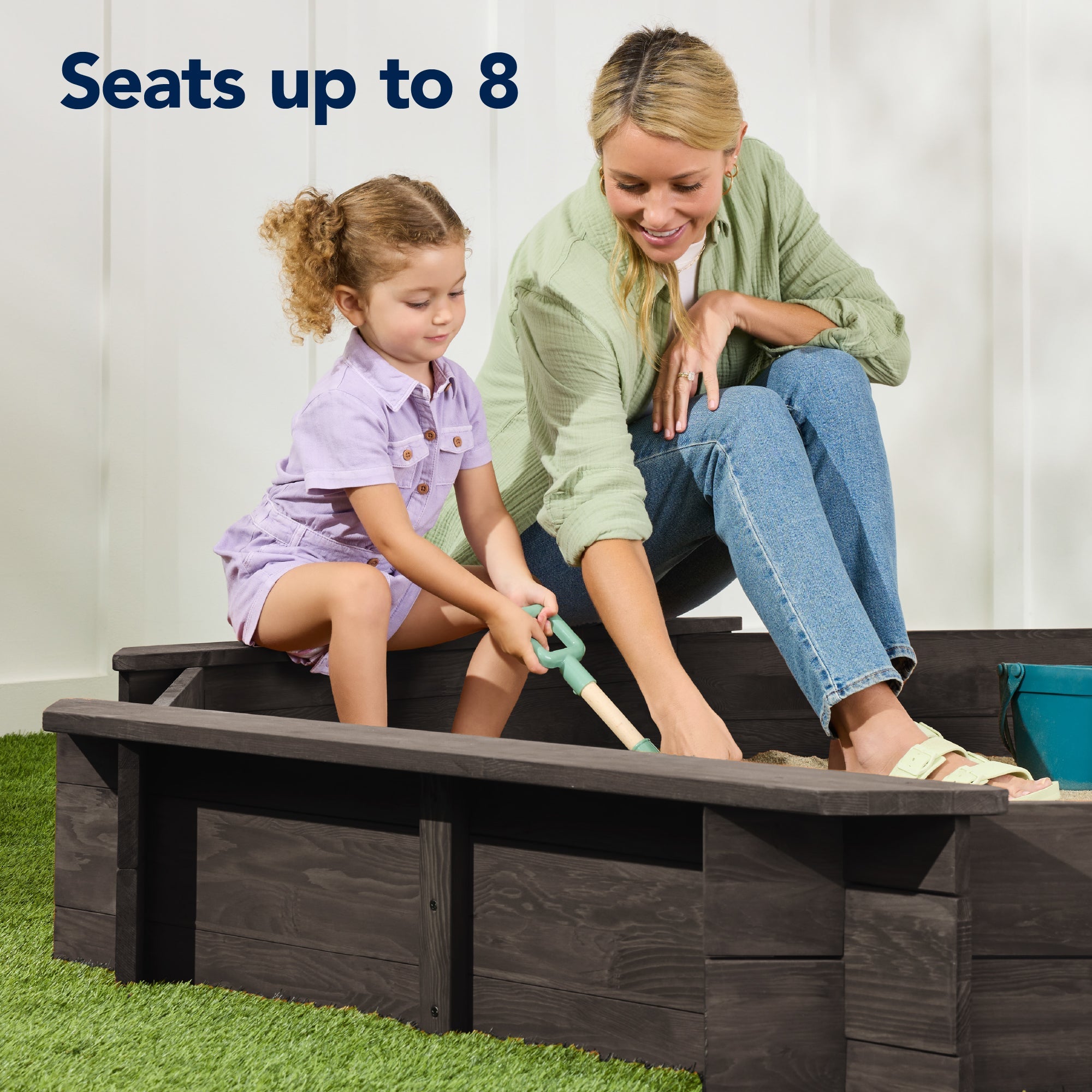 Kid's Wooden Octagonal Sandbox w/ Sand Cover, 4 Reinforced Benches, 8 Seats