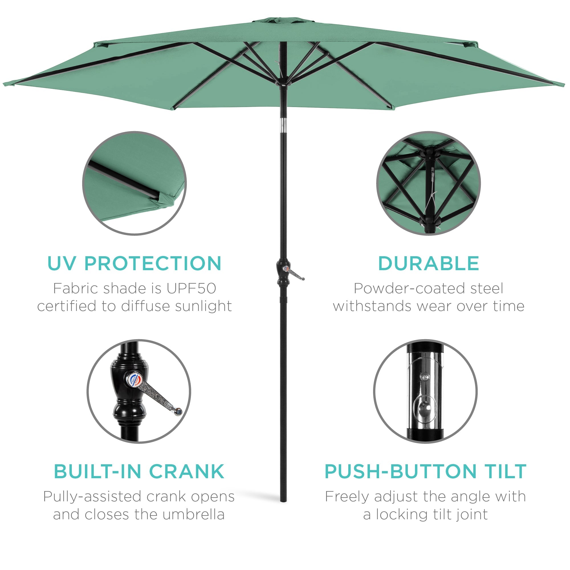 Outdoor Steel Market Patio Umbrella Decoration w/ Tilt, Crank Lift - 10ft