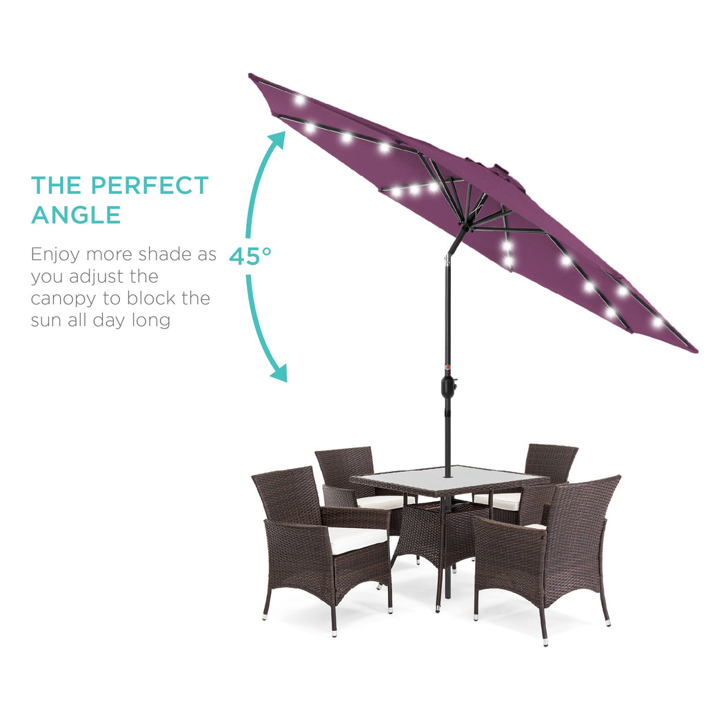 Solar LED Lighted Patio Umbrella w/ Tilt Adjustment, UV-Resistant - 10ft