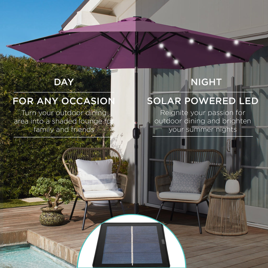Solar LED Lighted Patio Umbrella w/ Tilt Adjustment, UV-Resistant - 10ft