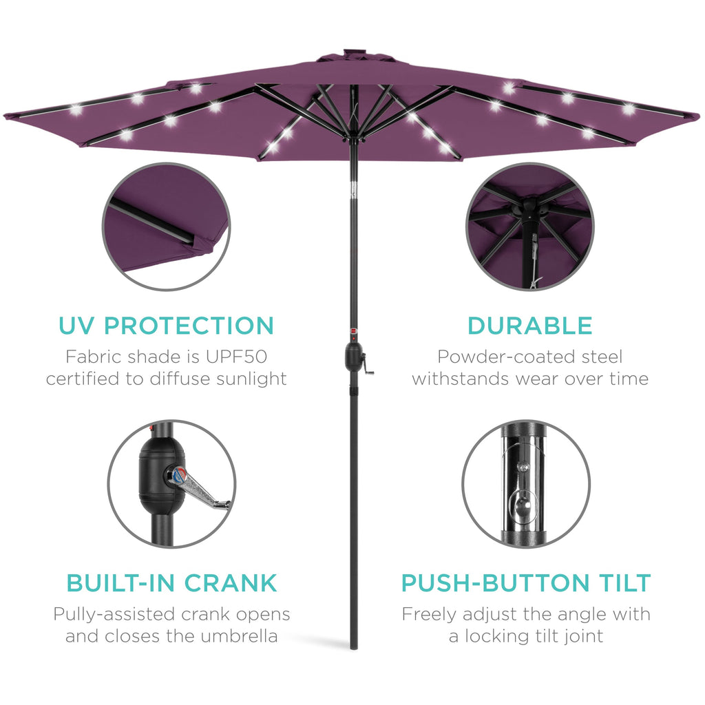 Solar LED Lighted Patio Umbrella w/ Tilt Adjustment, UV-Resistant - 10ft