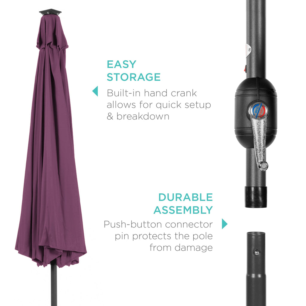 Solar LED Lighted Patio Umbrella w/ Tilt Adjustment, UV-Resistant - 10ft