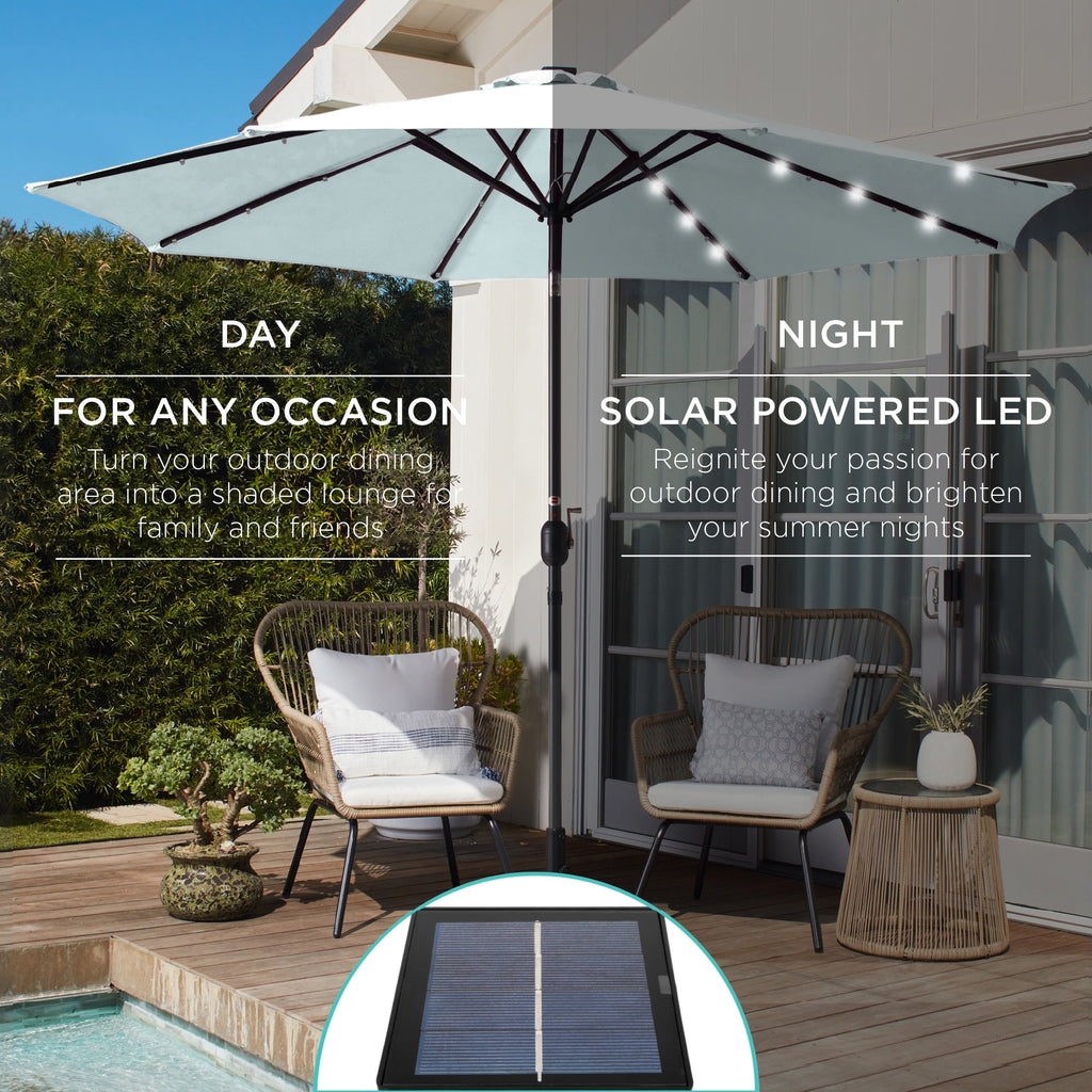 Solar LED Lighted Patio Umbrella w/ Tilt Adjustment, UV-Resistant - 10ft