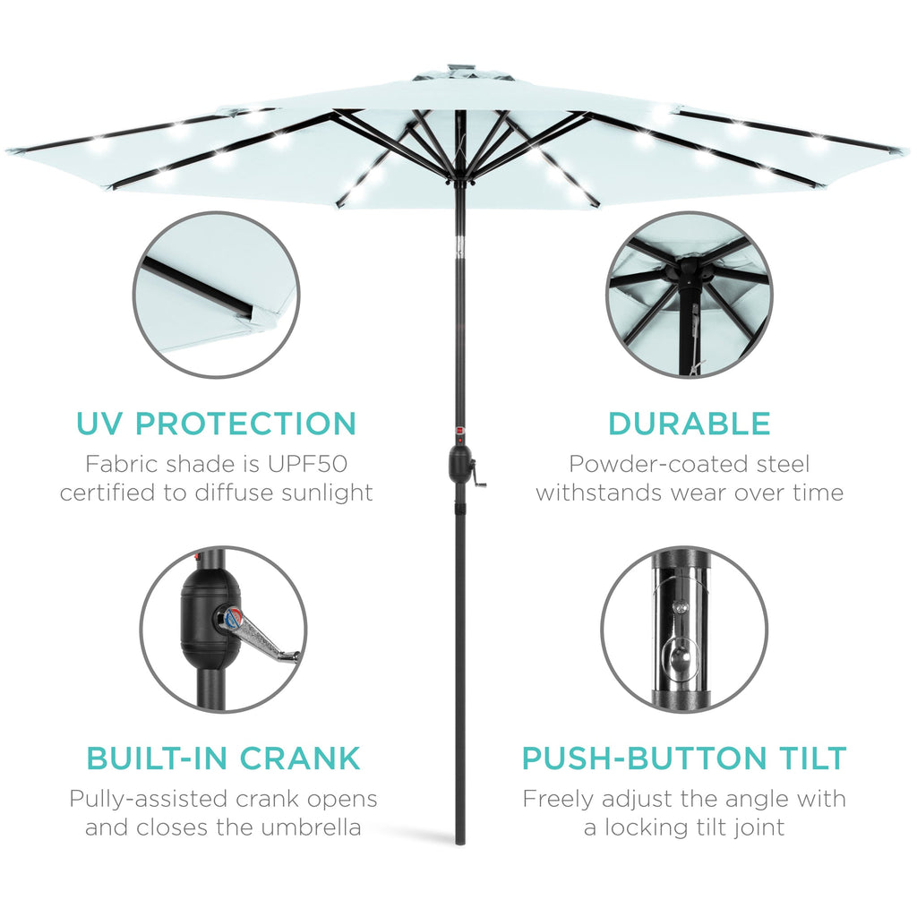 Solar LED Lighted Patio Umbrella w/ Tilt Adjustment, UV-Resistant - 10ft