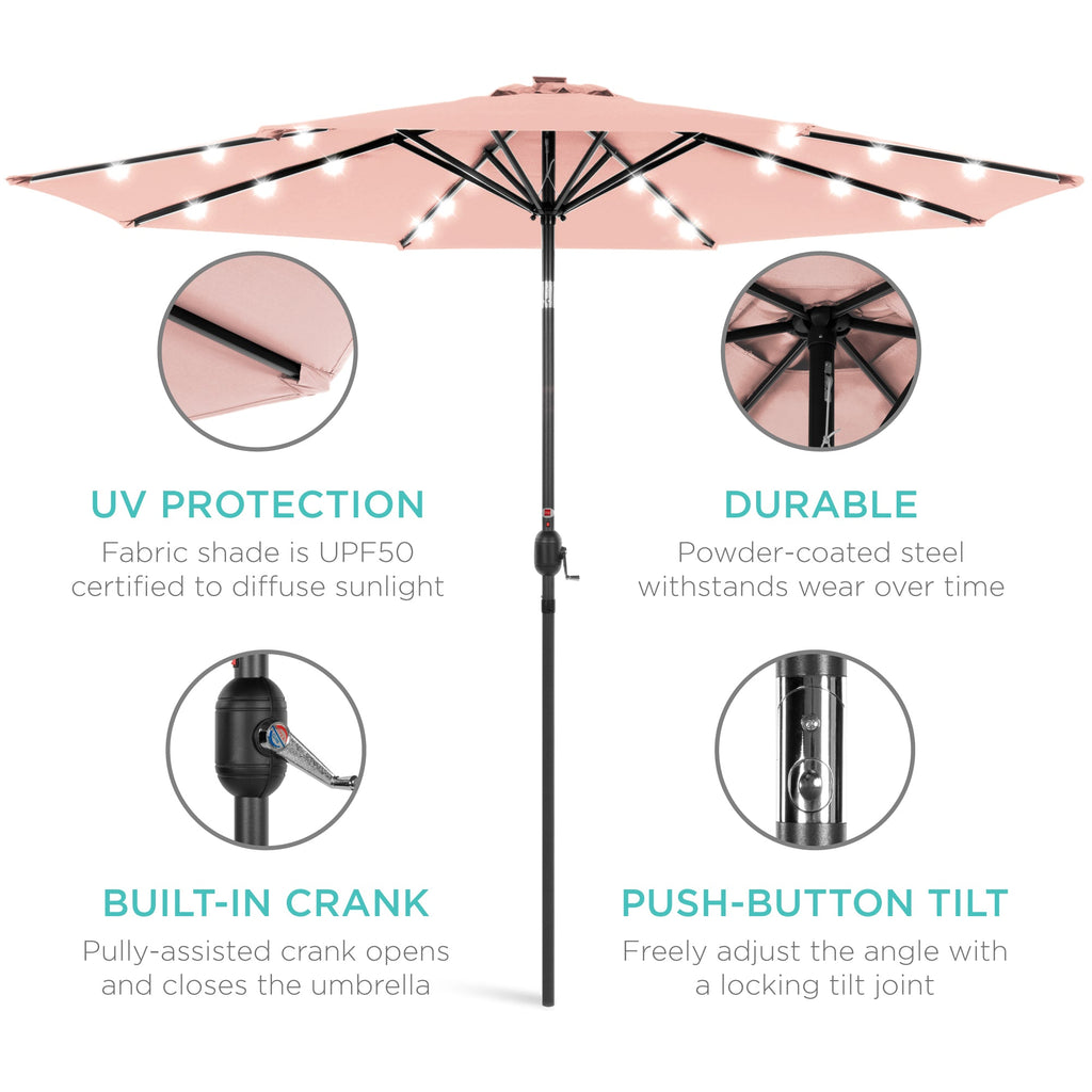 Solar LED Lighted Patio Umbrella w/ Tilt Adjustment, UV-Resistant - 10ft