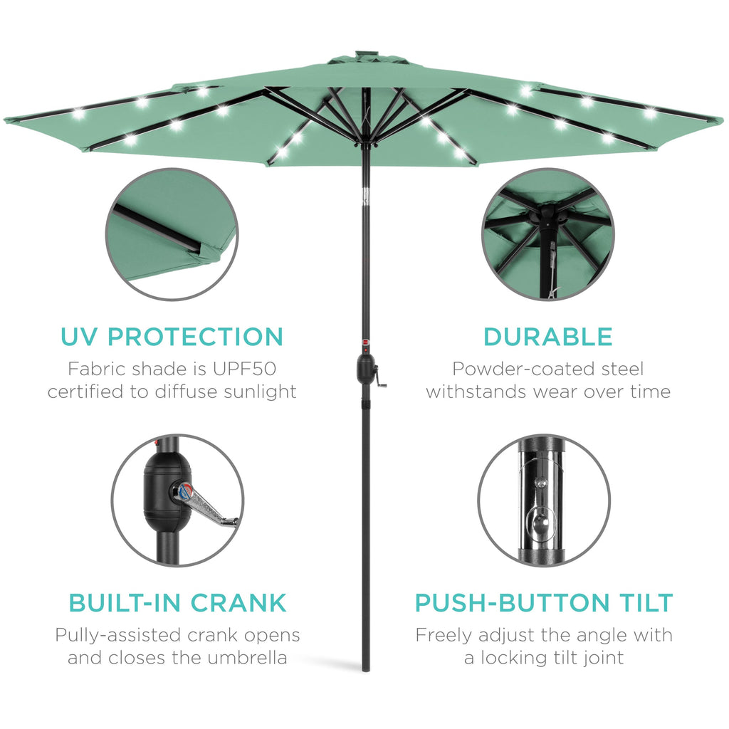 Solar LED Lighted Patio Umbrella w/ Tilt Adjustment, UV-Resistant - 10ft