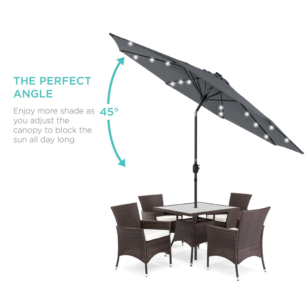 Solar LED Lighted Patio Umbrella w/ Tilt Adjustment, UV-Resistant - 10ft