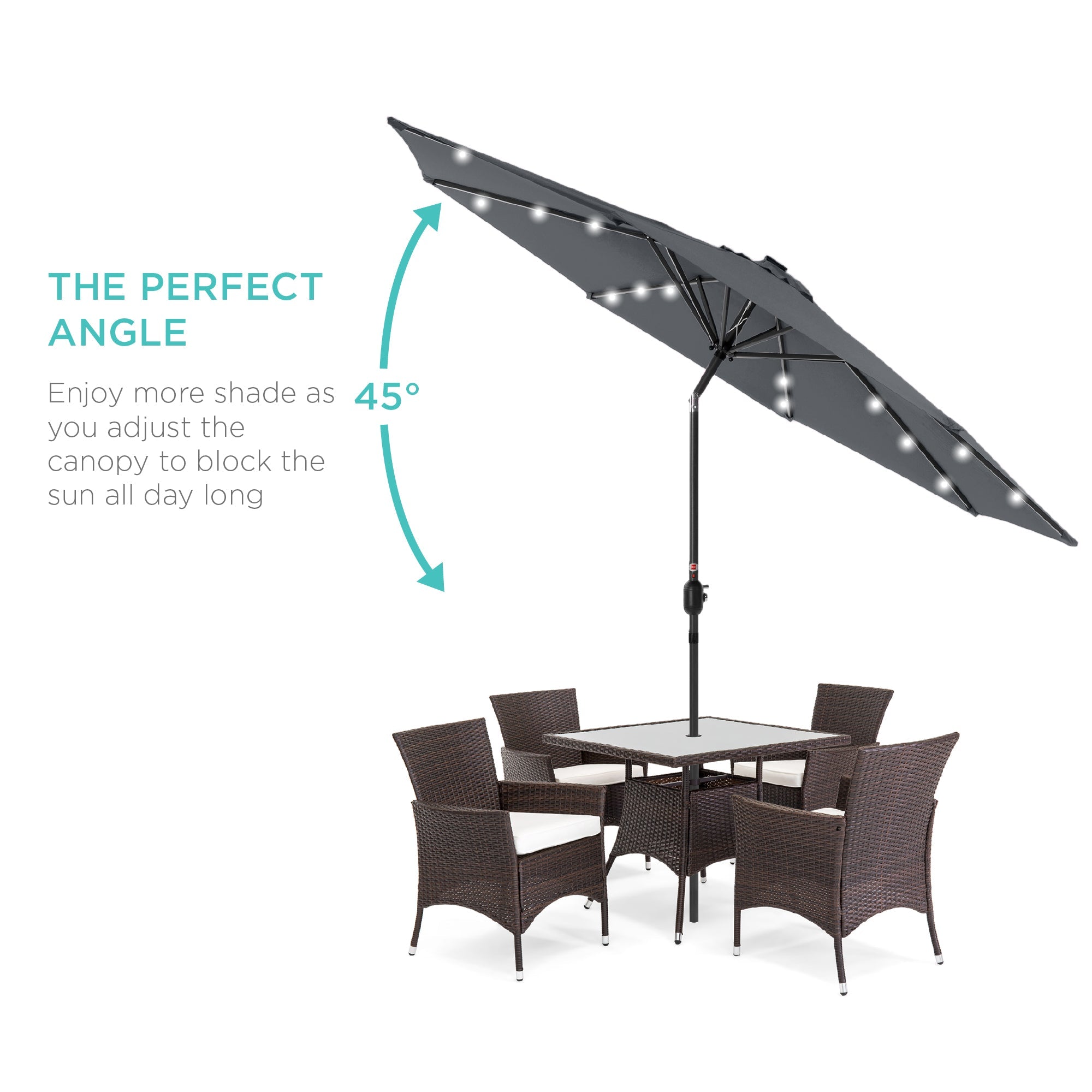 Solar LED Lighted Patio Umbrella w/ Tilt Adjustment, UV-Resistant - 10ft