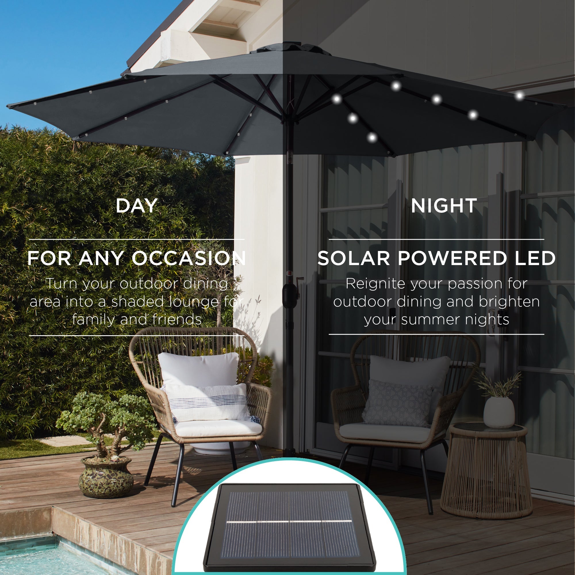 Solar LED Lighted Patio Umbrella w/ Tilt Adjustment, UV-Resistant - 10ft