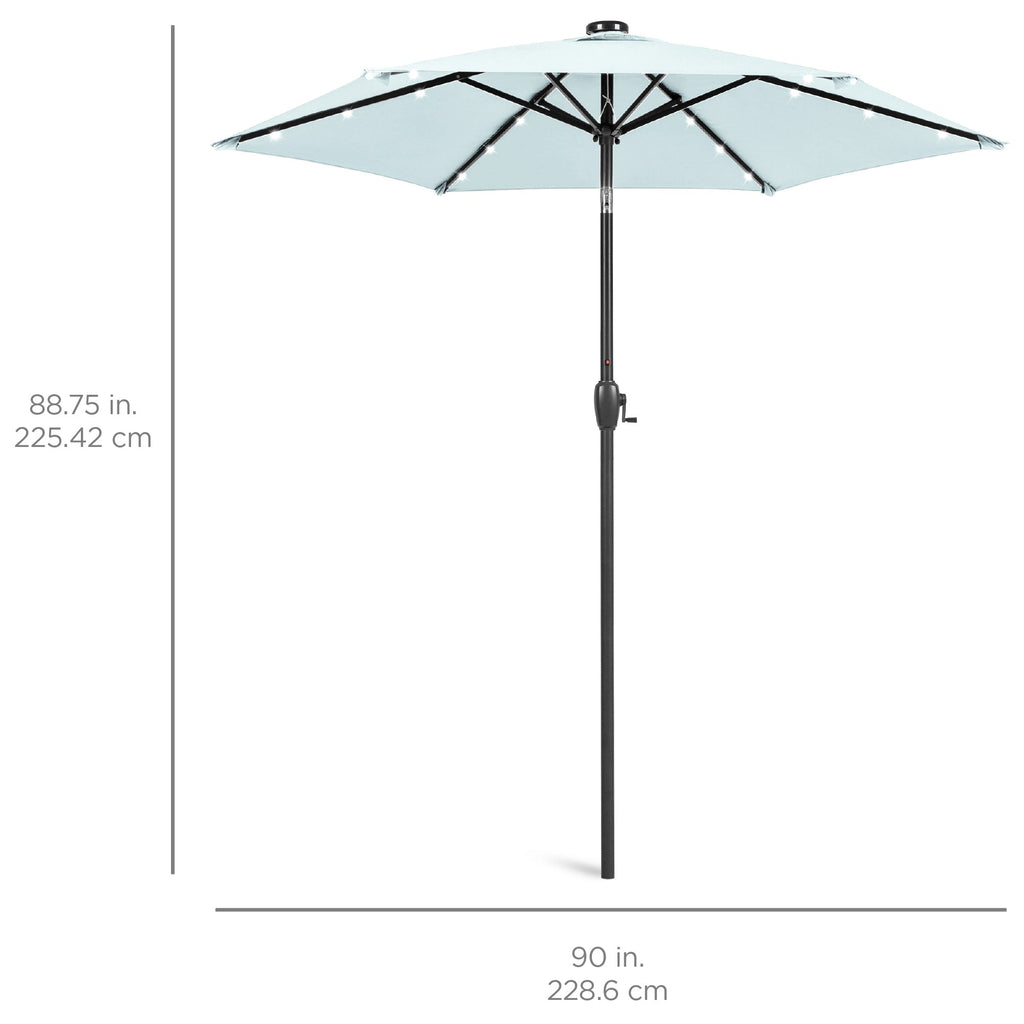 Outdoor Solar Patio Umbrella w/ Push Button Tilt, Crank Lift - 7.5ft