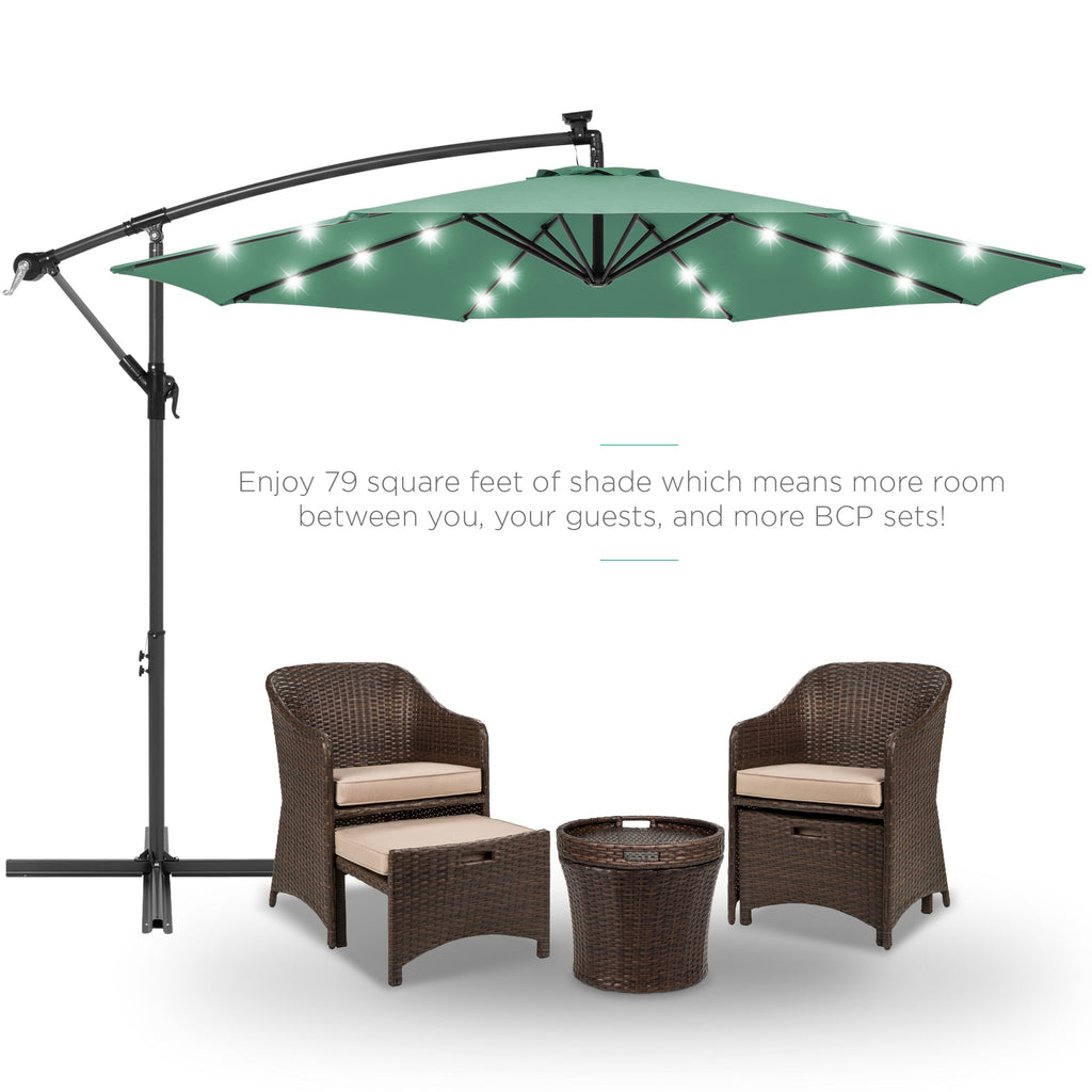 Solar LED Offset Hanging Patio Umbrella w/ Crank Tilt Adjustment - 10ft