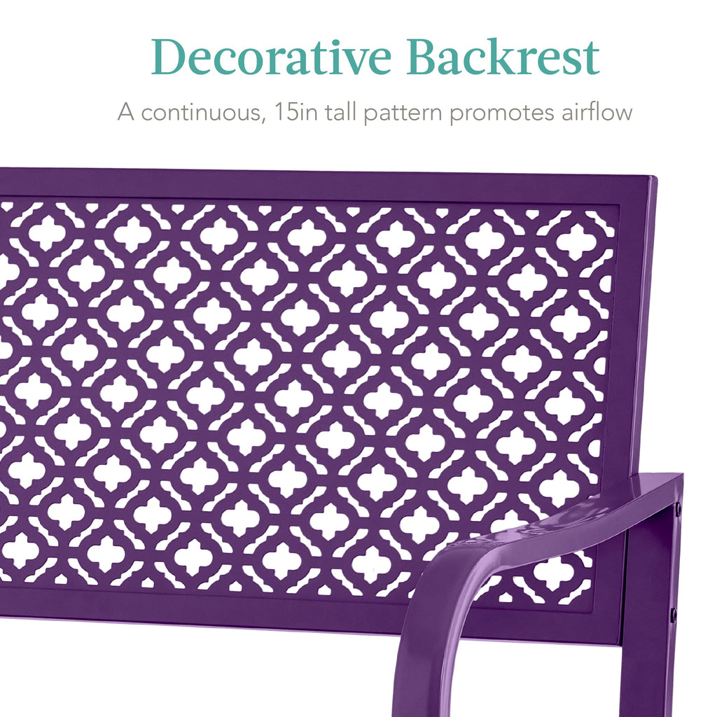 Indoor Outdoor Steel Bench w/ Geometric Backrest, Foot Levelers