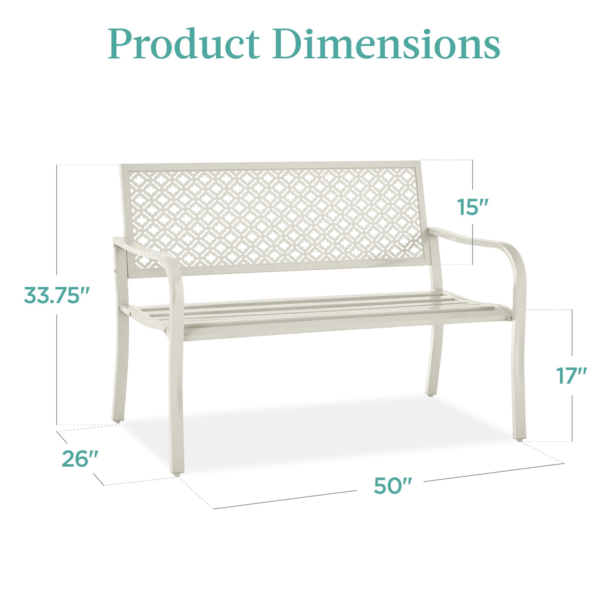 Indoor Outdoor Steel Bench w/ Geometric Backrest, Foot Levelers