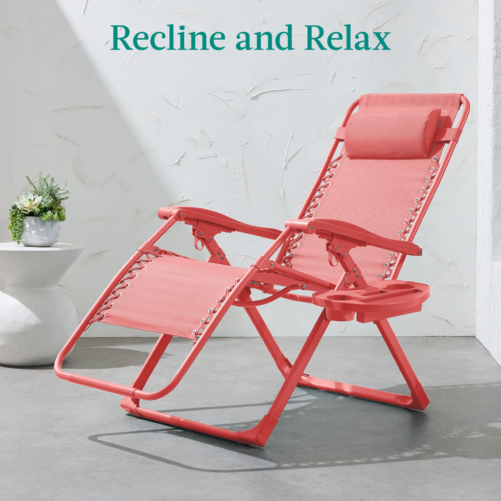 Monochromatic Zero Gravity Patio Chair Recliner w/ Side Tray, Headrest