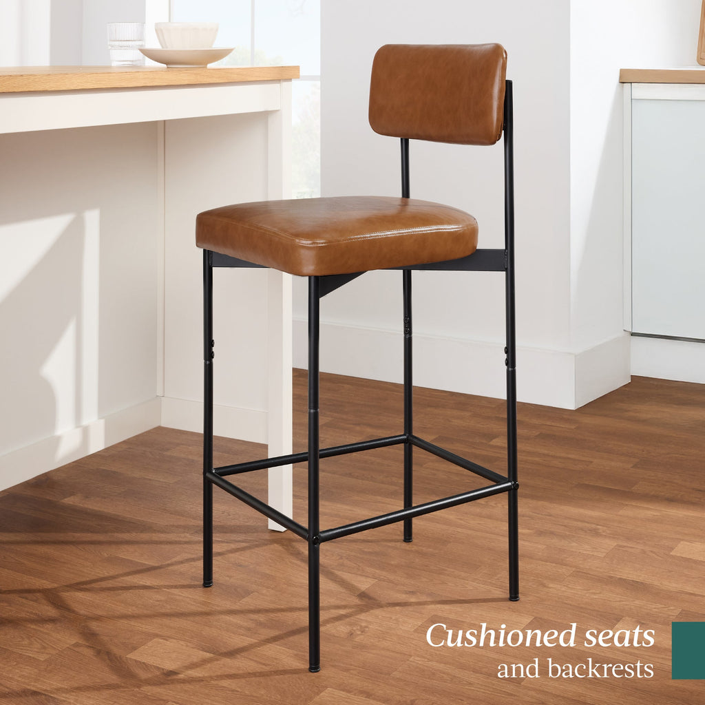 Set of 3 Armless Counter Height Bar Stools, Modern PU Faux Leather Stools