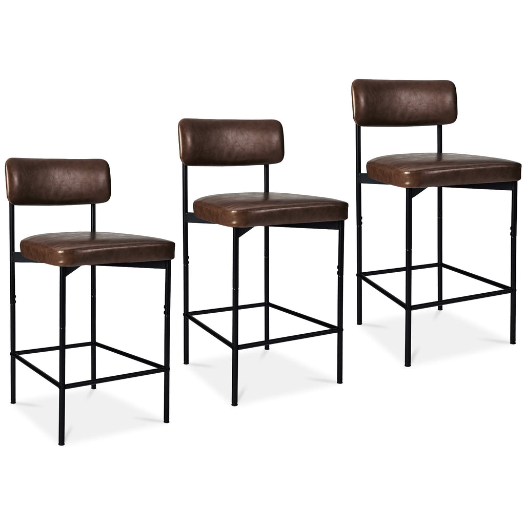 Set of 3 Armless Counter Height Bar Stools, Modern PU Faux Leather Stools