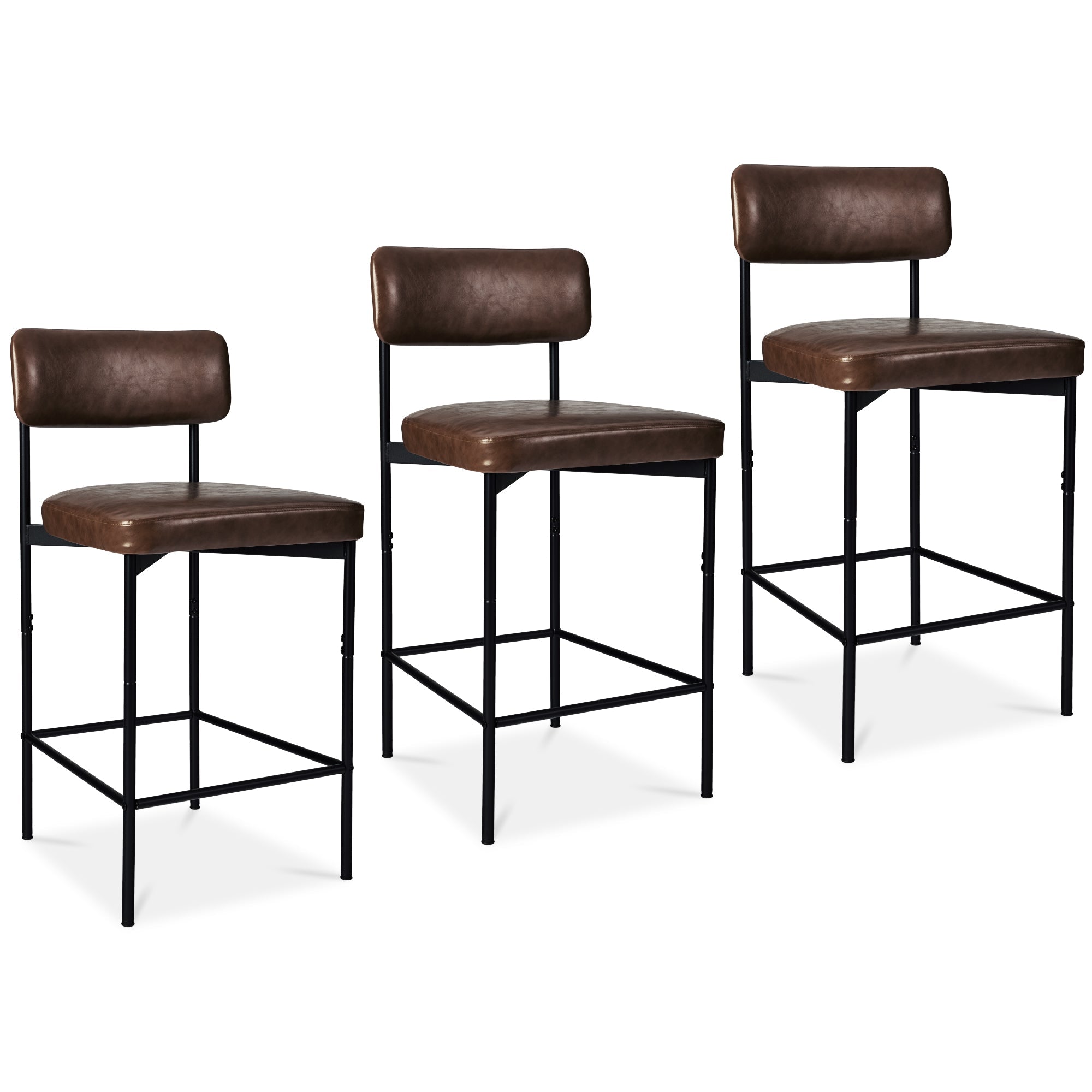 Set of 3 Armless Counter Height Bar Stools, Modern PU Faux Leather Stools