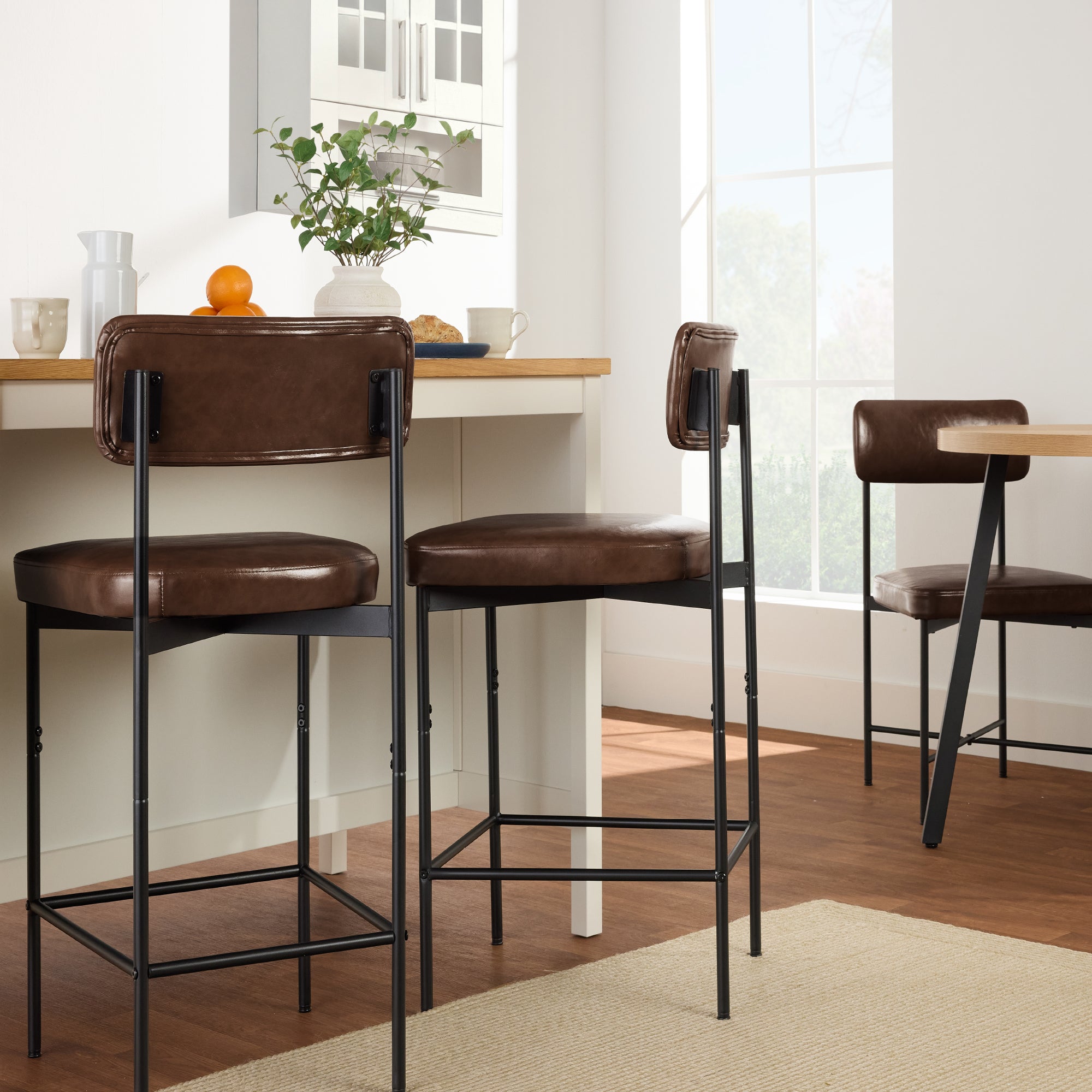 Set of 3 Armless Counter Height Bar Stools, Modern PU Faux Leather Stools