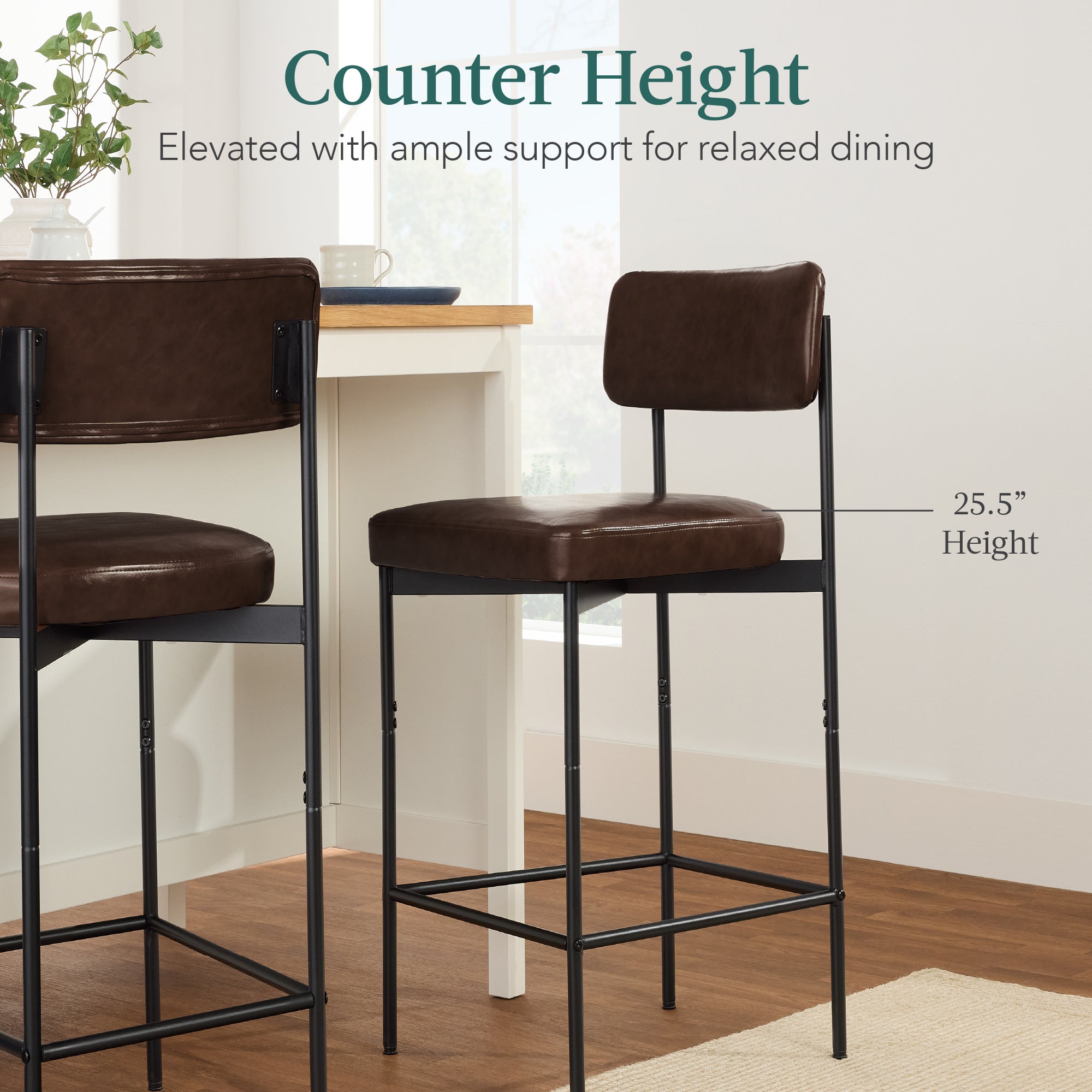 Set of 3 Armless Counter Height Bar Stools, Modern PU Faux Leather Stools