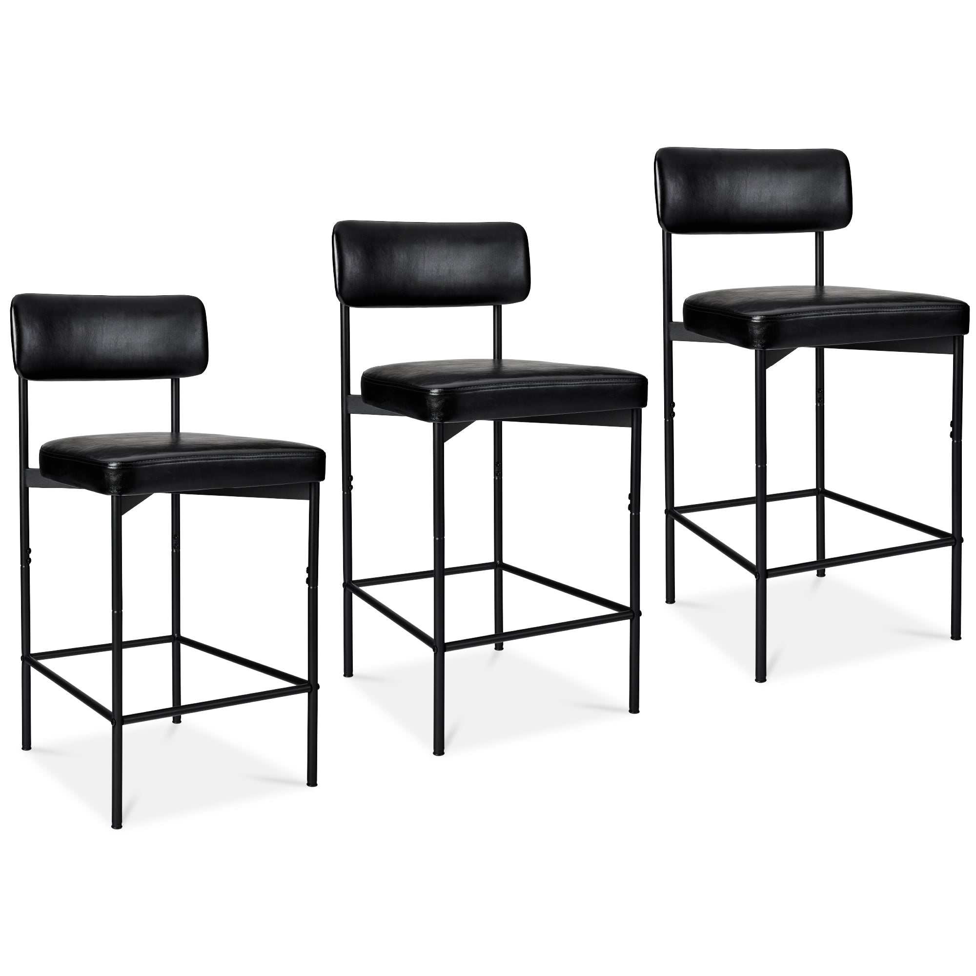Set of 3 Armless Counter Height Bar Stools, Modern PU Faux Leather Stools