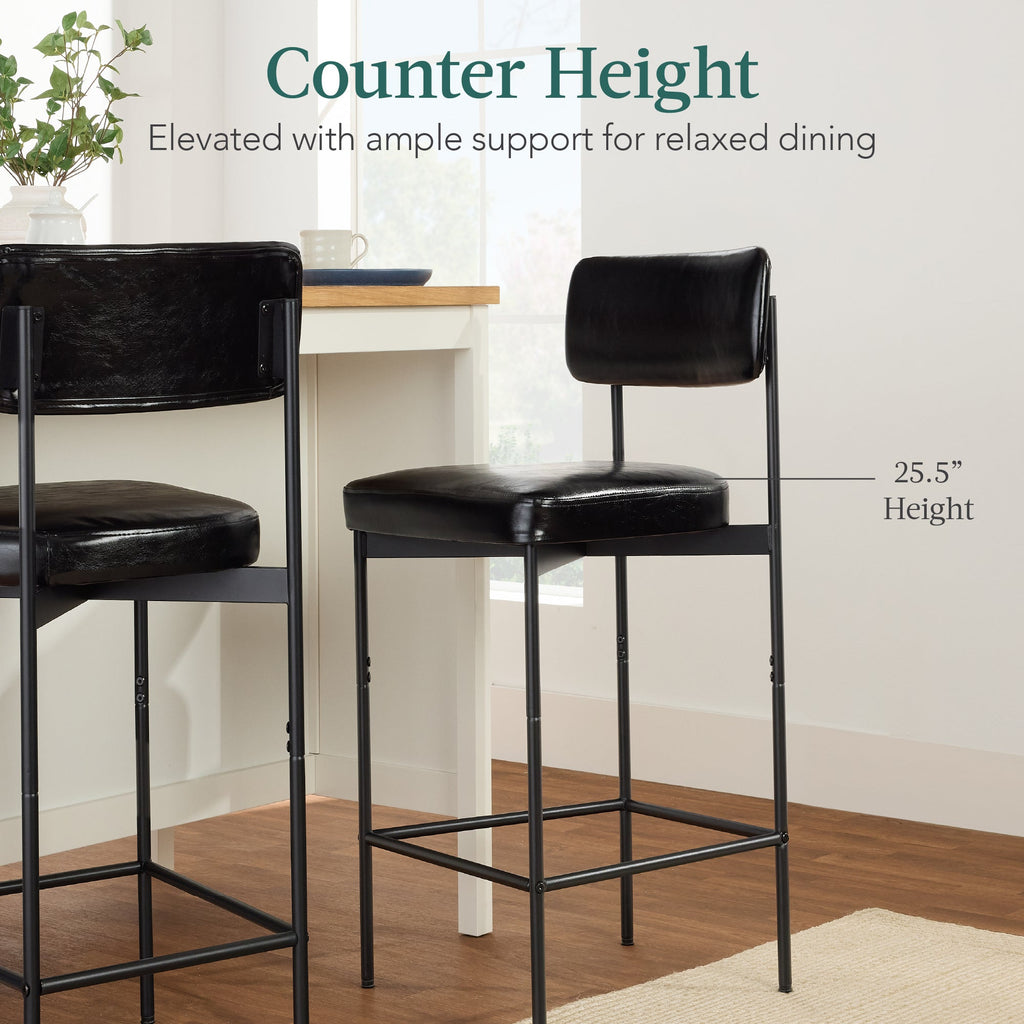 Set of 3 Armless Counter Height Bar Stools, Modern PU Faux Leather Stools