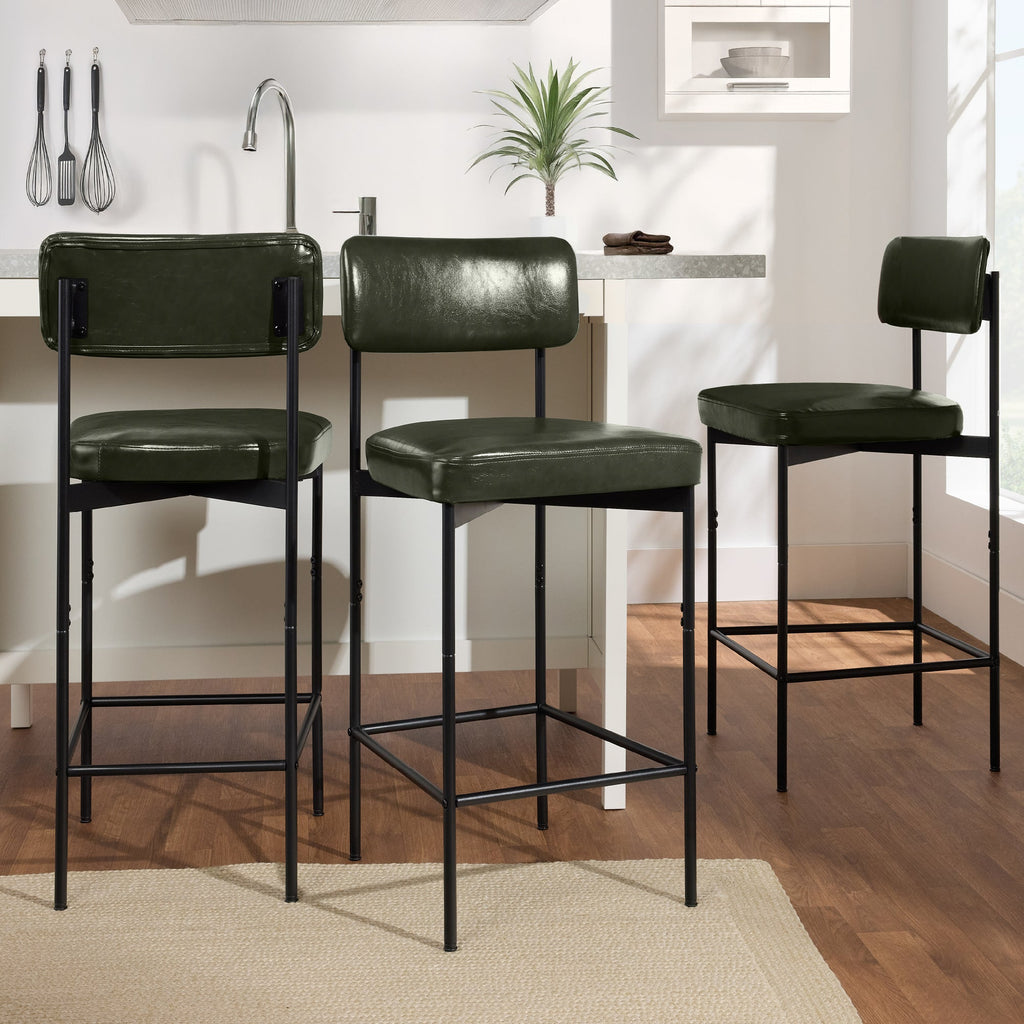 Set of 3 Armless Counter Height Bar Stools, Modern PU Faux Leather Stools