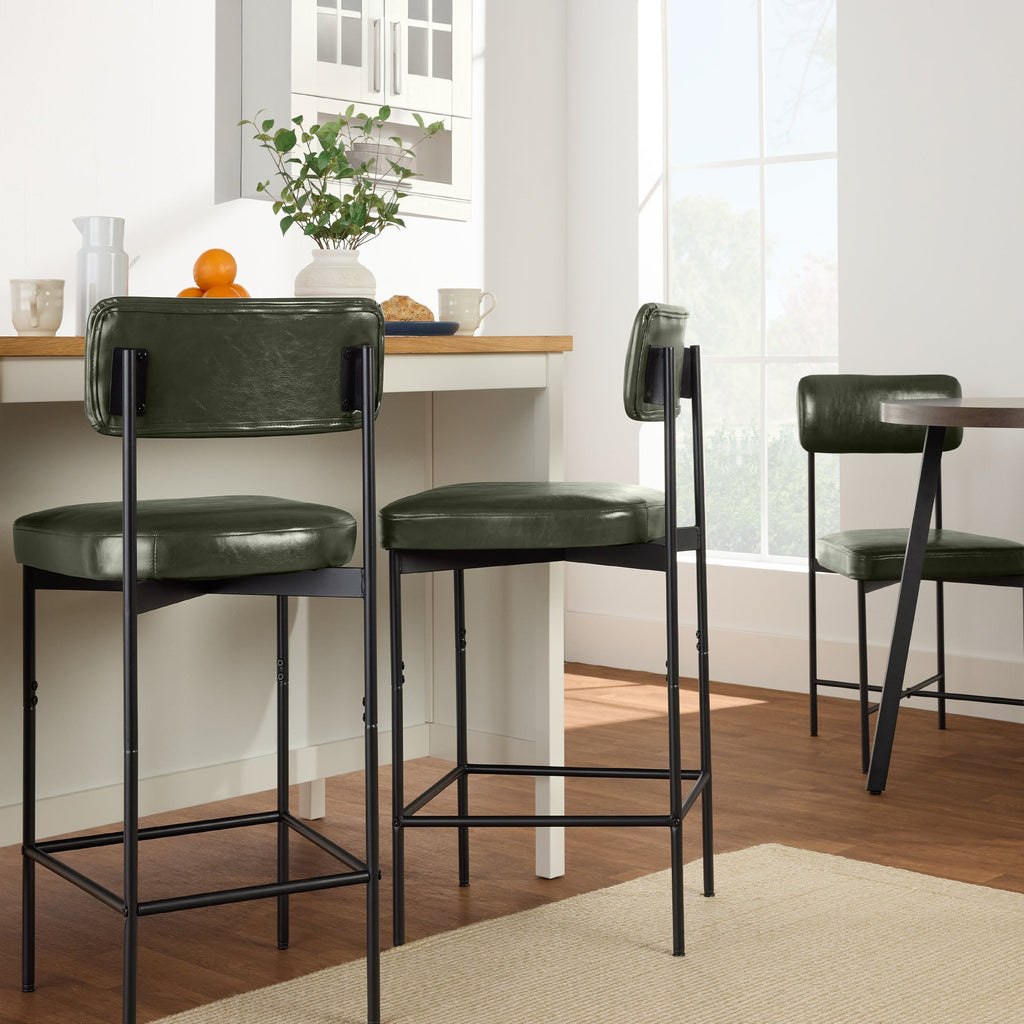 Set of 3 Armless Counter Height Bar Stools, Modern PU Faux Leather Stools