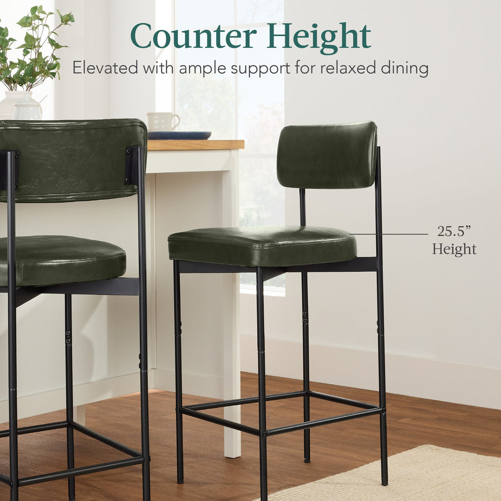 Set of 3 Armless Counter Height Bar Stools, Modern PU Faux Leather Stools