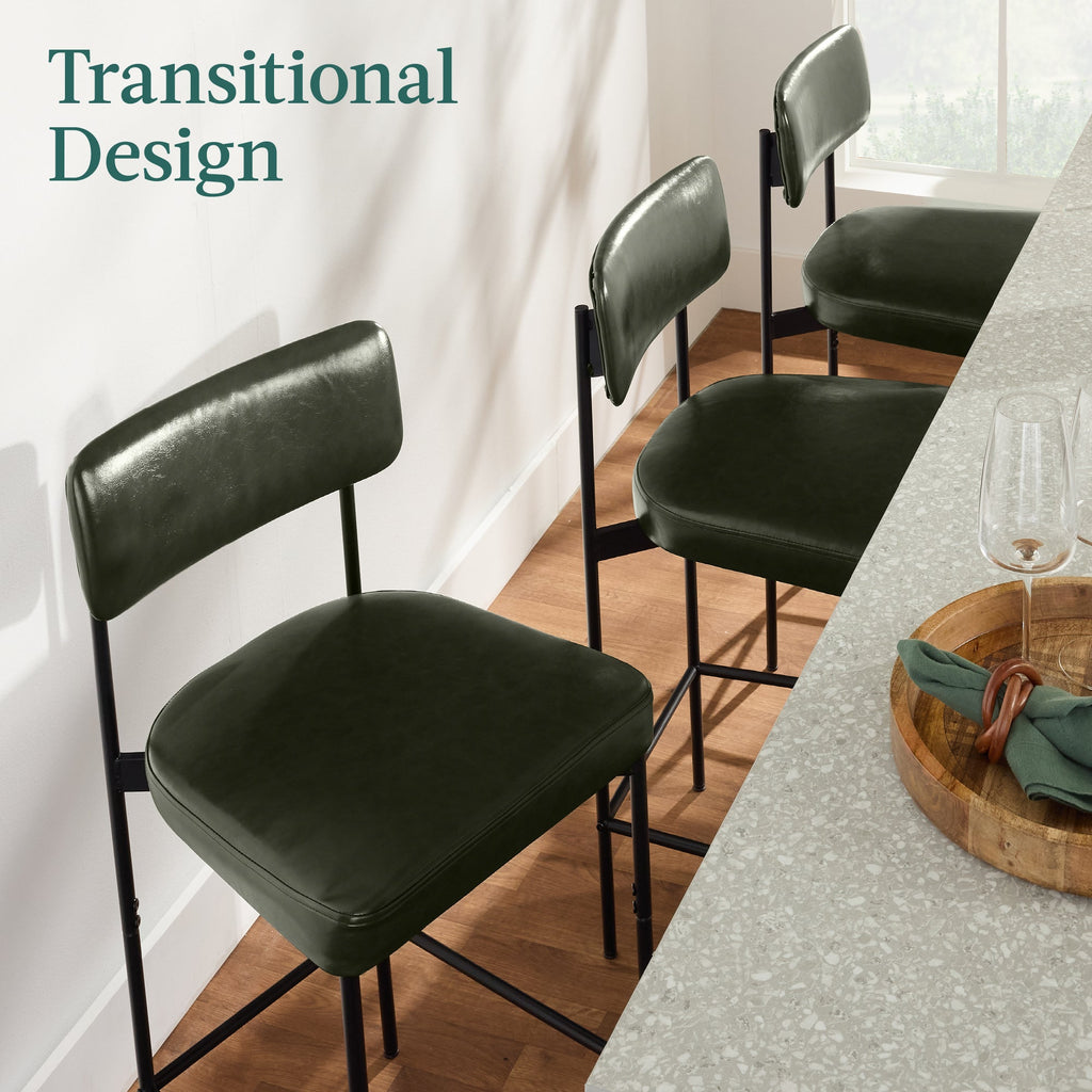 Set of 3 Armless Counter Height Bar Stools, Modern PU Faux Leather Stools