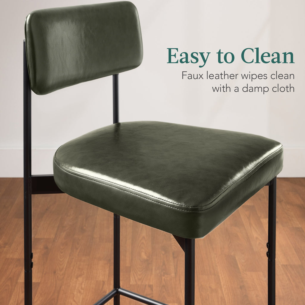 Set of 3 Armless Counter Height Bar Stools, Modern PU Faux Leather Stools