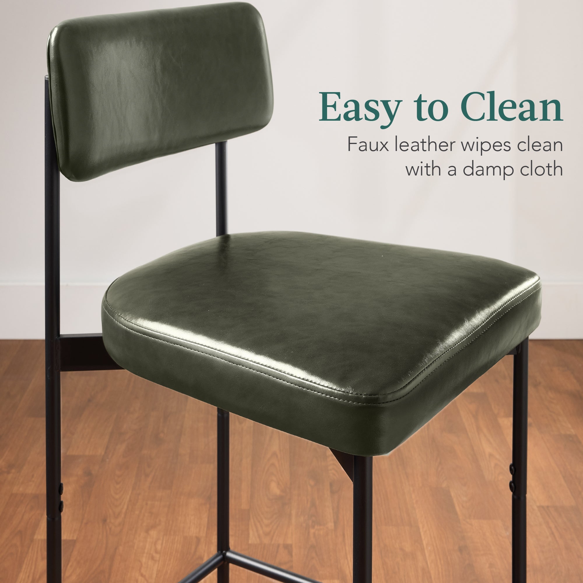 Set of 3 Armless Counter Height Bar Stools, Modern PU Faux Leather Stools