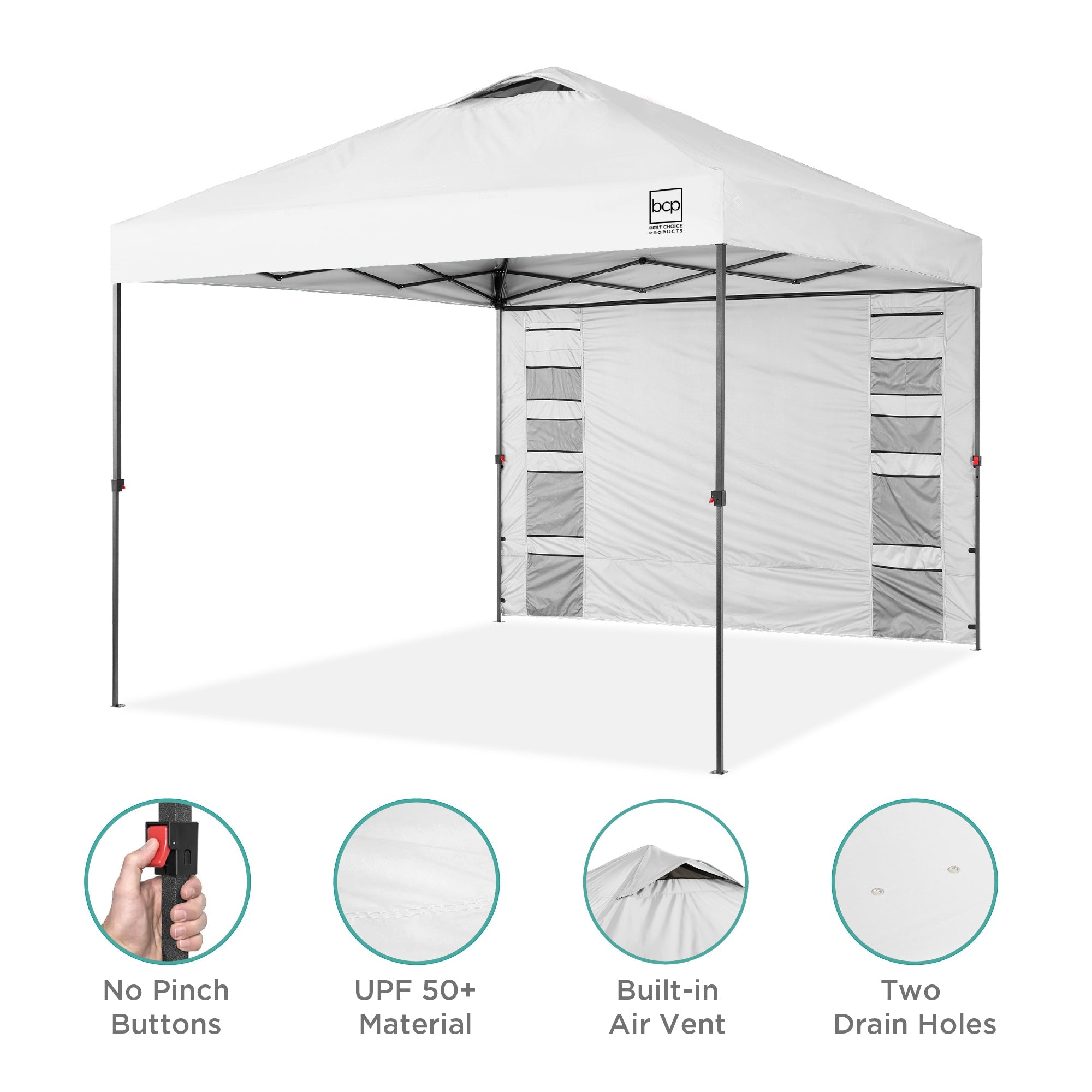 One-Person Setup Instant Pop Up Canopy w/ Side Wall, Carrying Case - 10x10ft