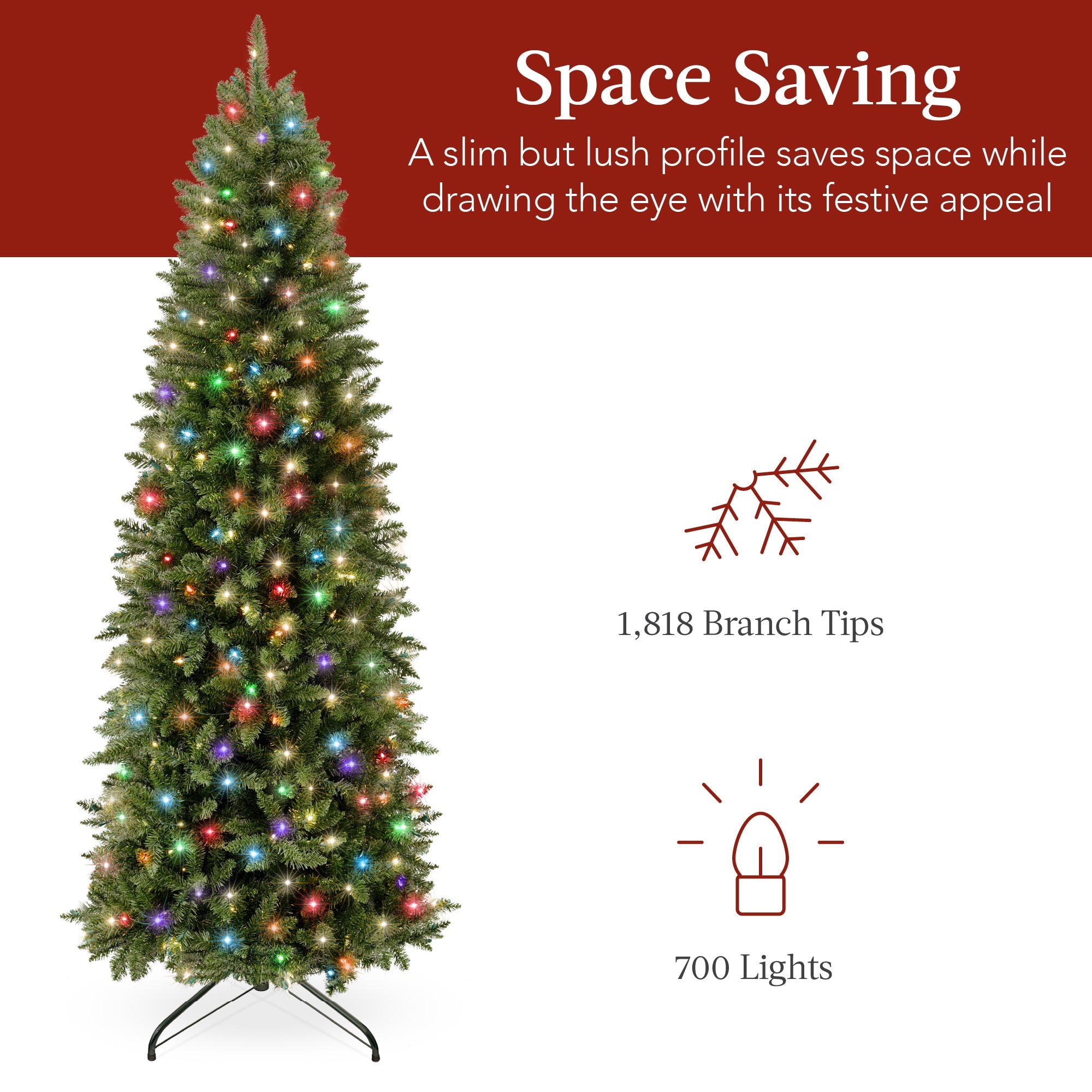 Prelit Spruce Pencil Christmas Tree w/ 2-In-1 LED Lights