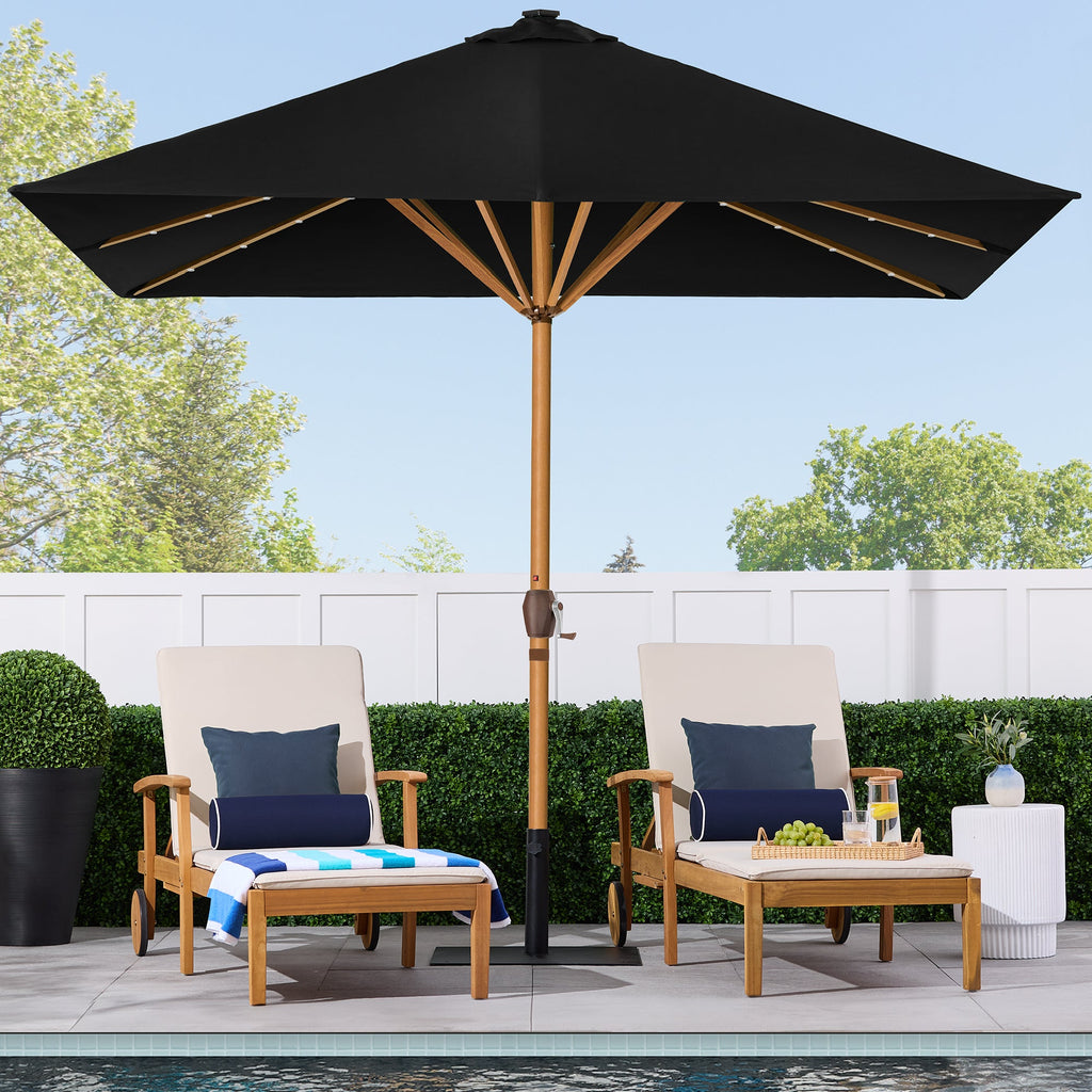 Square Solar LED Lighted Patio Umbrella w/ Woodgrain Pattern - 9ft