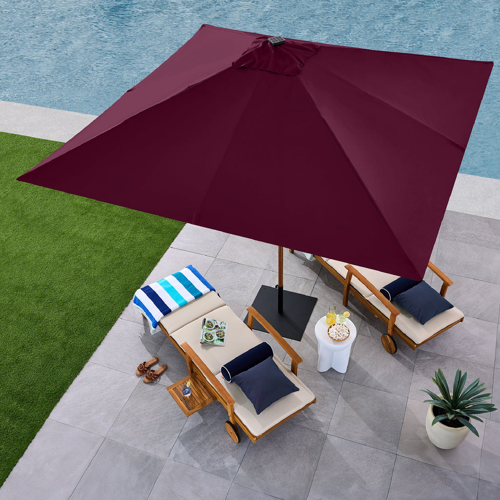 Square Solar LED Lighted Patio Umbrella w/ Woodgrain Pattern - 9ft