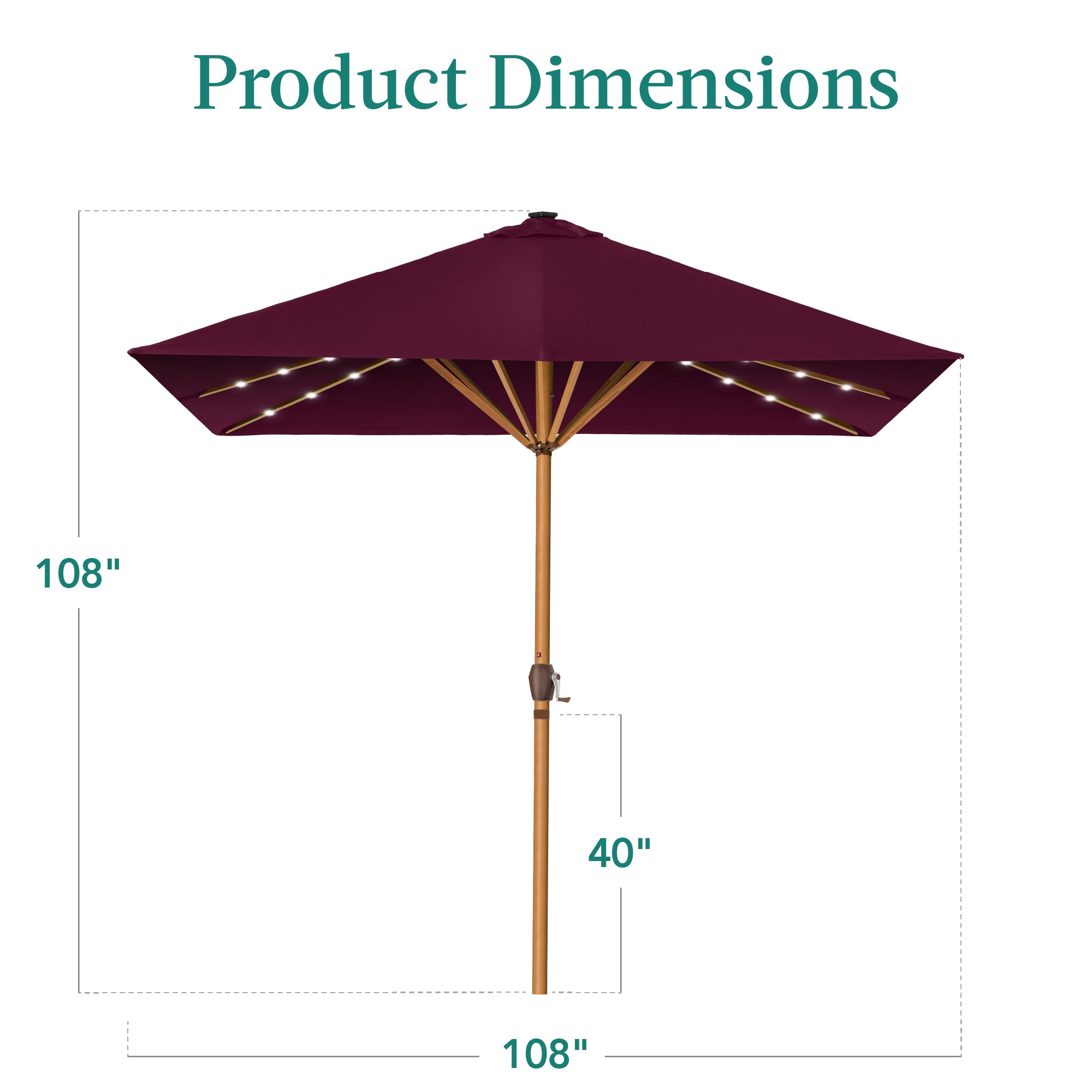 Square Solar LED Lighted Patio Umbrella w/ Woodgrain Pattern - 9ft