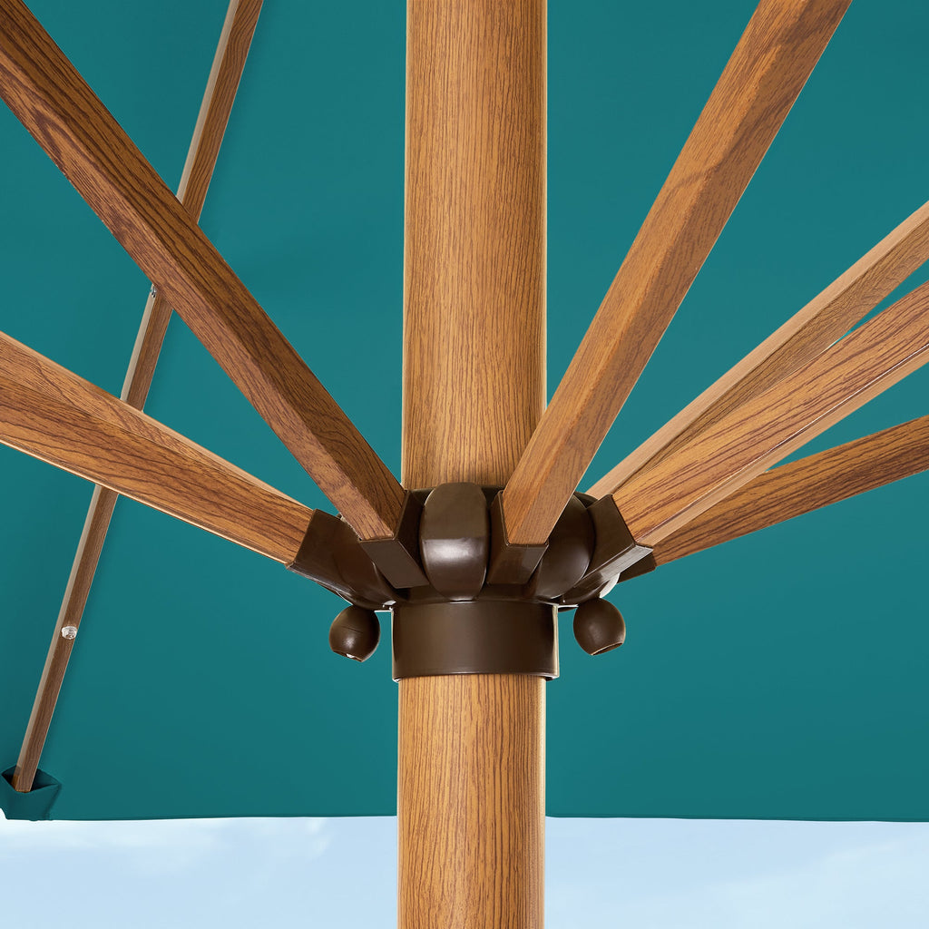 Square Solar LED Lighted Patio Umbrella w/ Woodgrain Pattern - 9ft