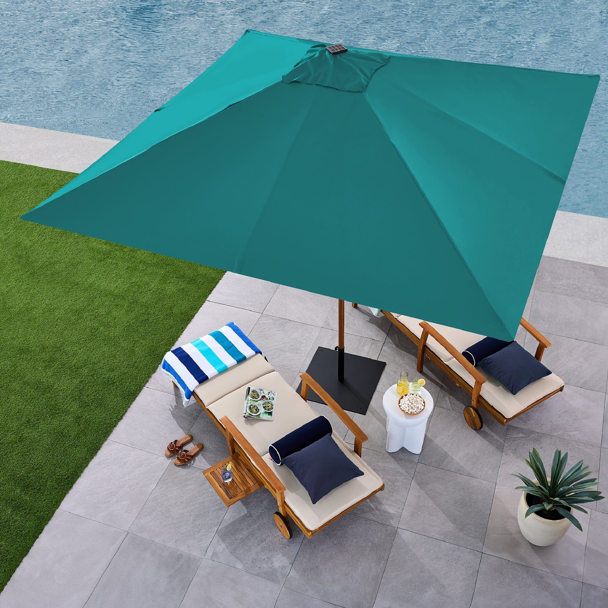 Square Solar LED Lighted Patio Umbrella w/ Woodgrain Pattern - 9ft