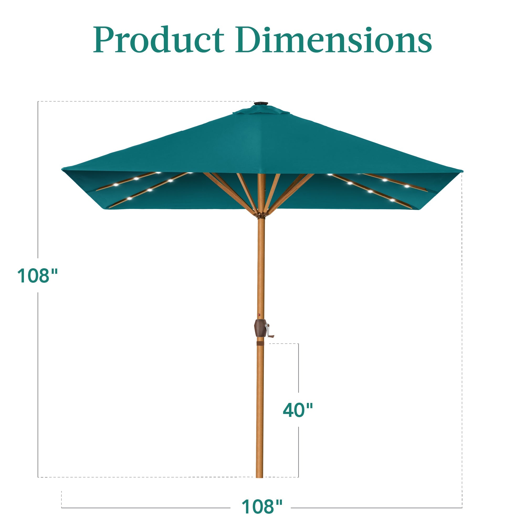 Square Solar LED Lighted Patio Umbrella w/ Woodgrain Pattern - 9ft