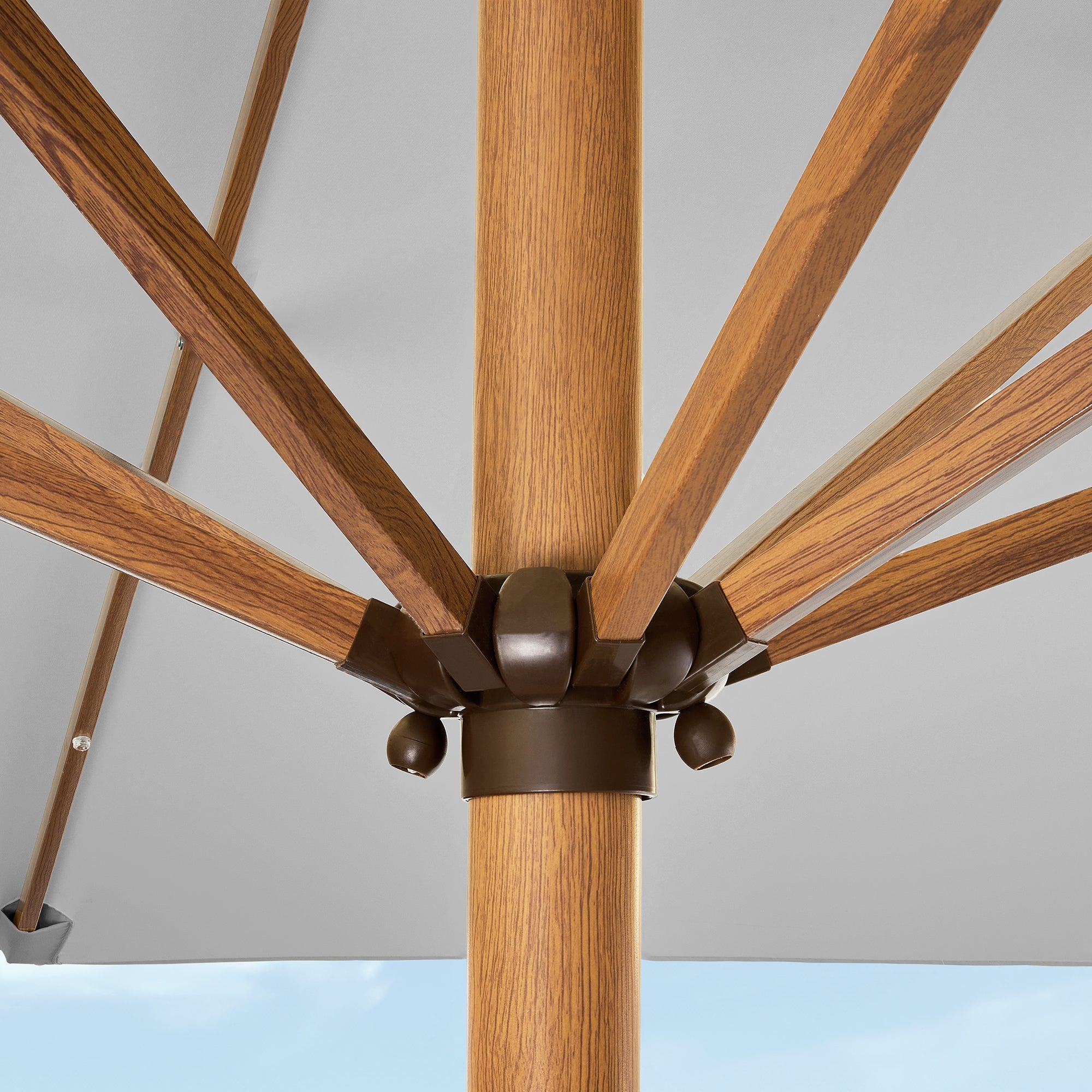 Square Solar LED Lighted Patio Umbrella w/ Woodgrain Pattern - 9ft