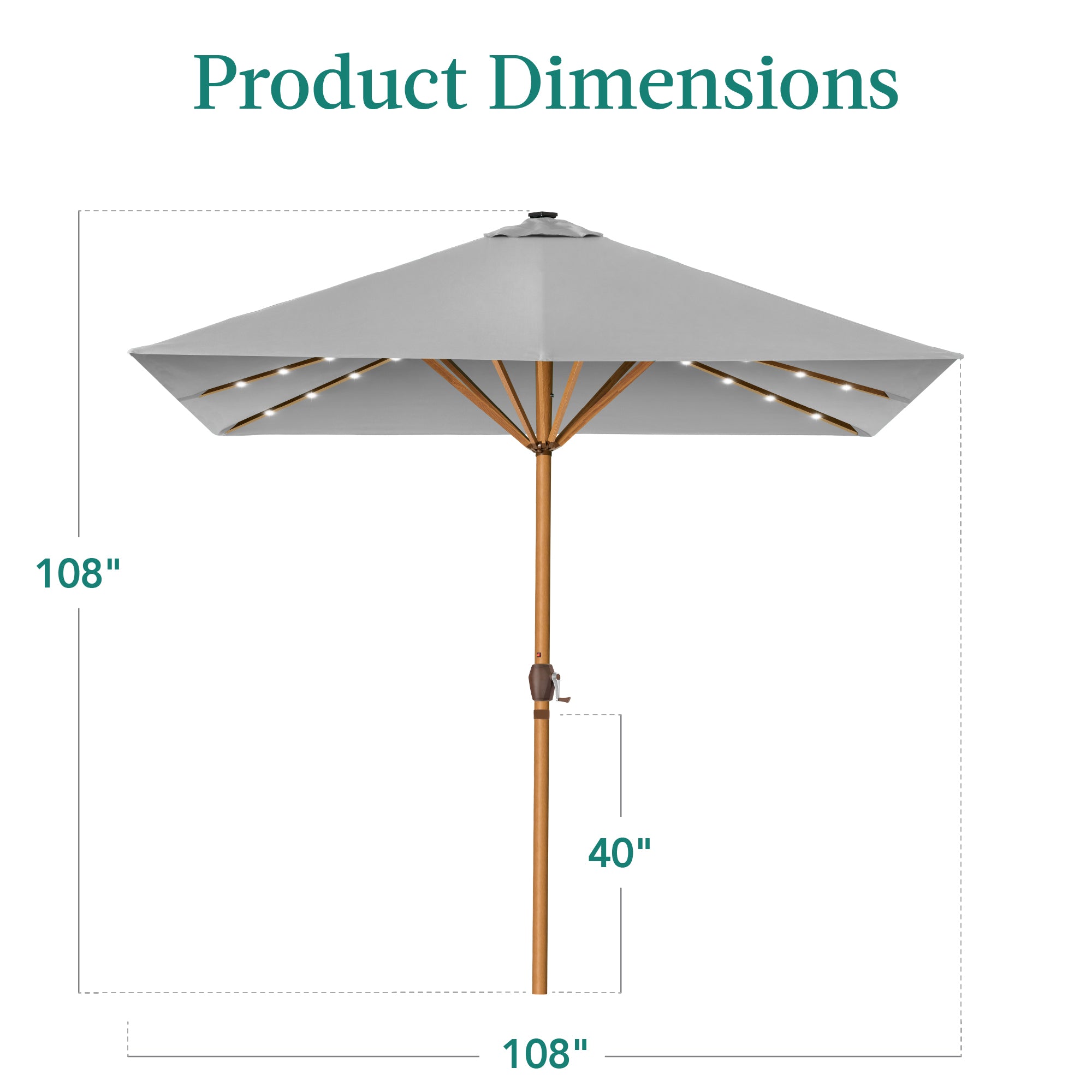 Square Solar LED Lighted Patio Umbrella w/ Woodgrain Pattern - 9ft