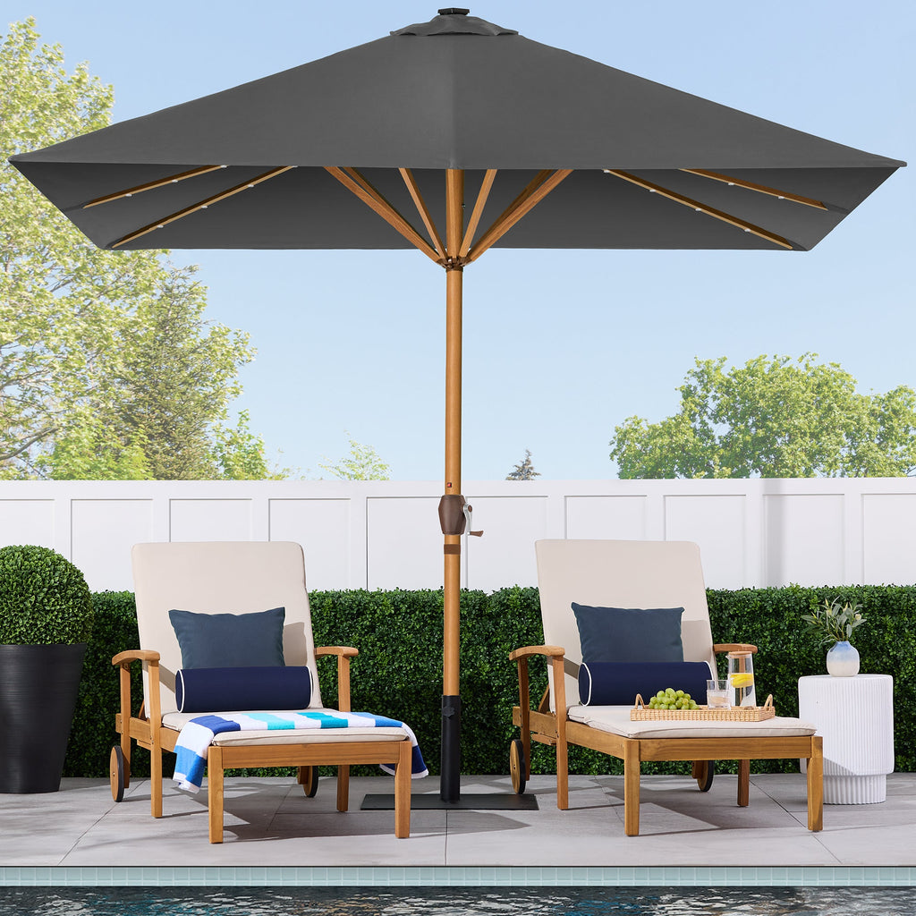 Square Solar LED Lighted Patio Umbrella w/ Woodgrain Pattern - 9ft