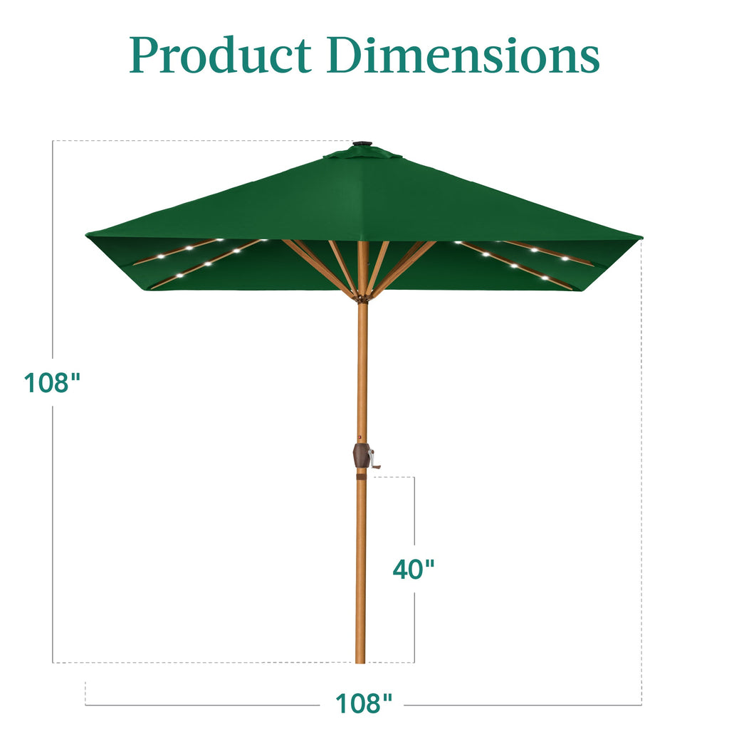 Square Solar LED Lighted Patio Umbrella w/ Woodgrain Pattern - 9ft
