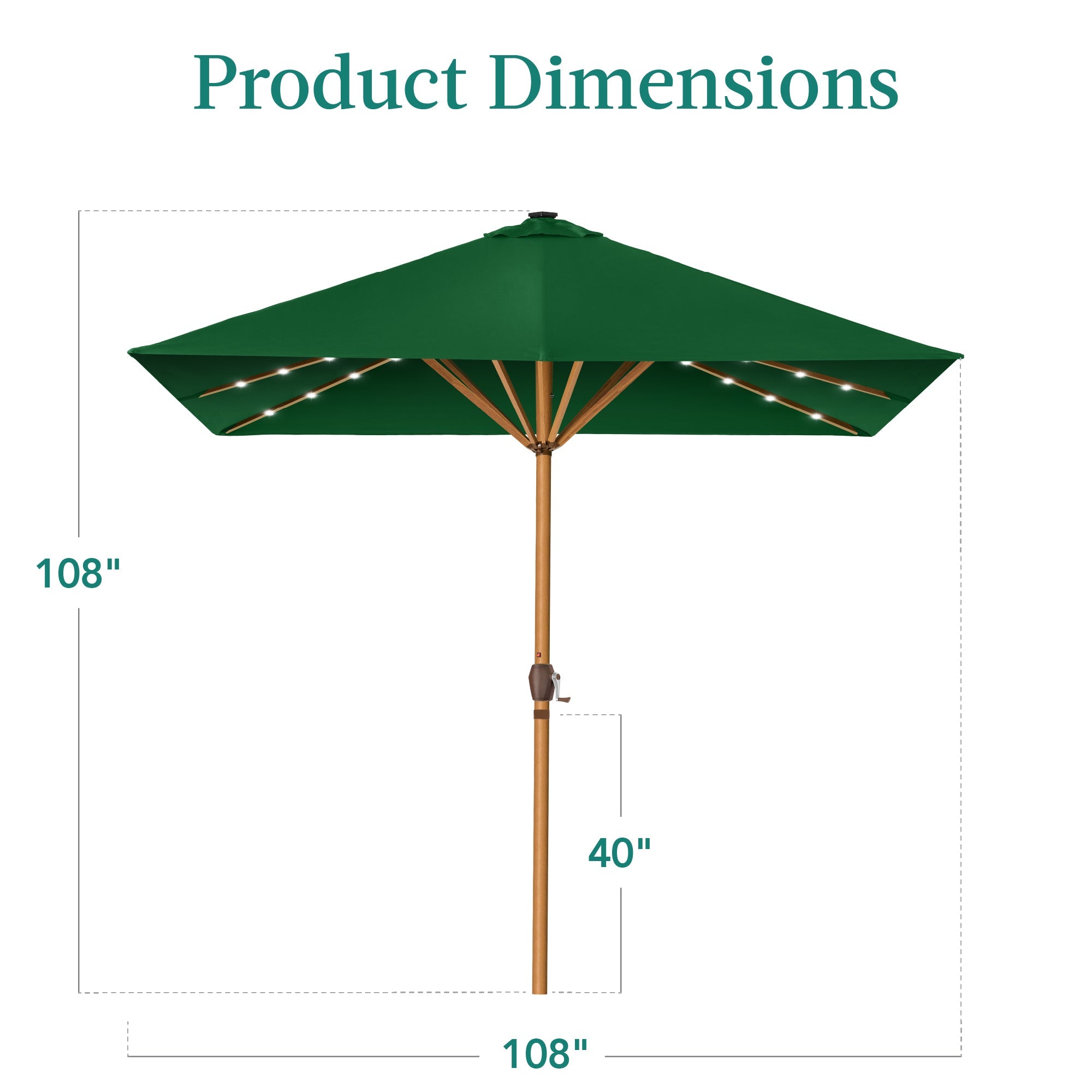 Square Solar LED Lighted Patio Umbrella w/ Woodgrain Pattern - 9ft