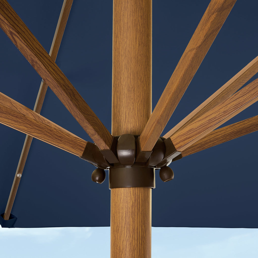 Square Solar LED Lighted Patio Umbrella w/ Woodgrain Pattern - 9ft