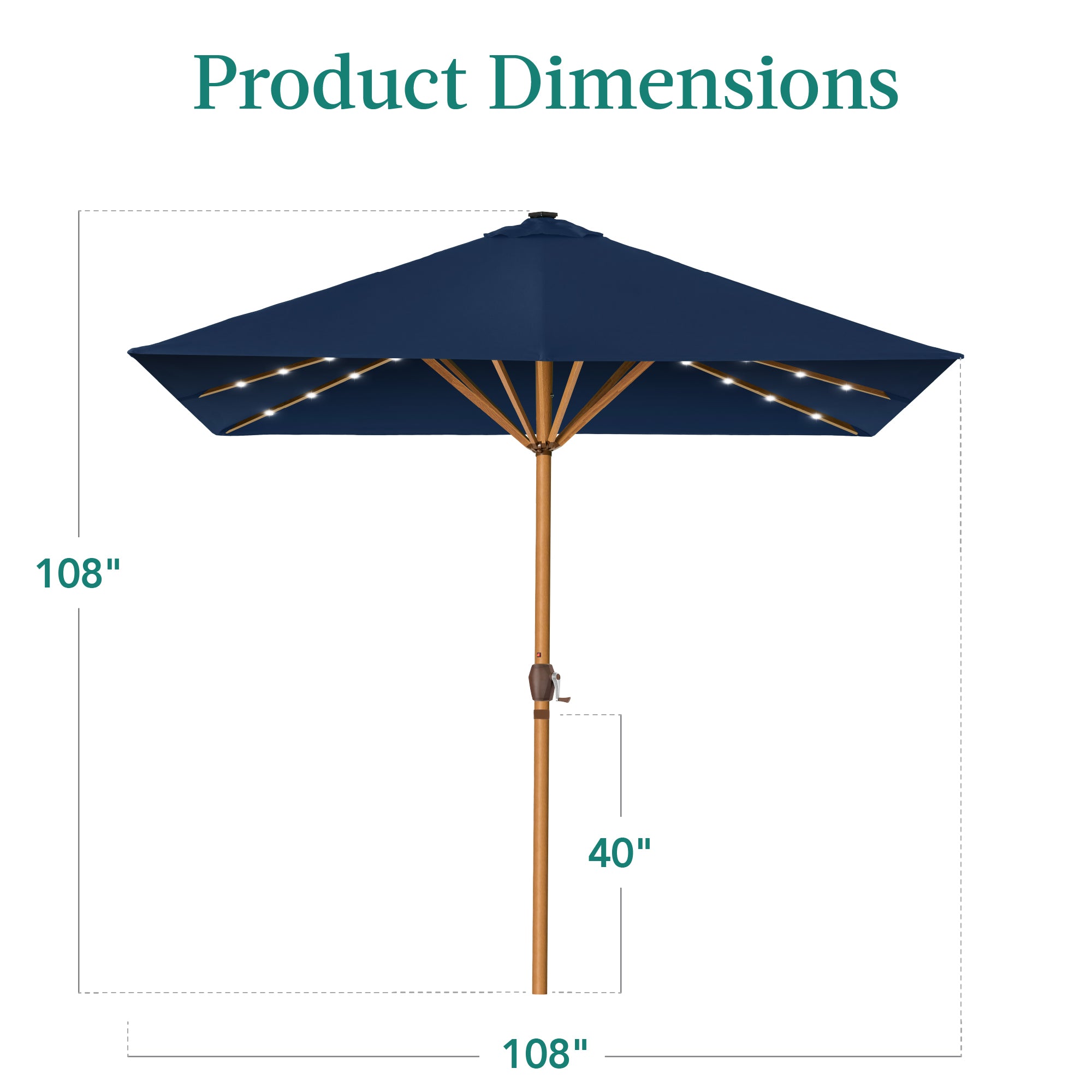 Square Solar LED Lighted Patio Umbrella w/ Woodgrain Pattern - 9ft