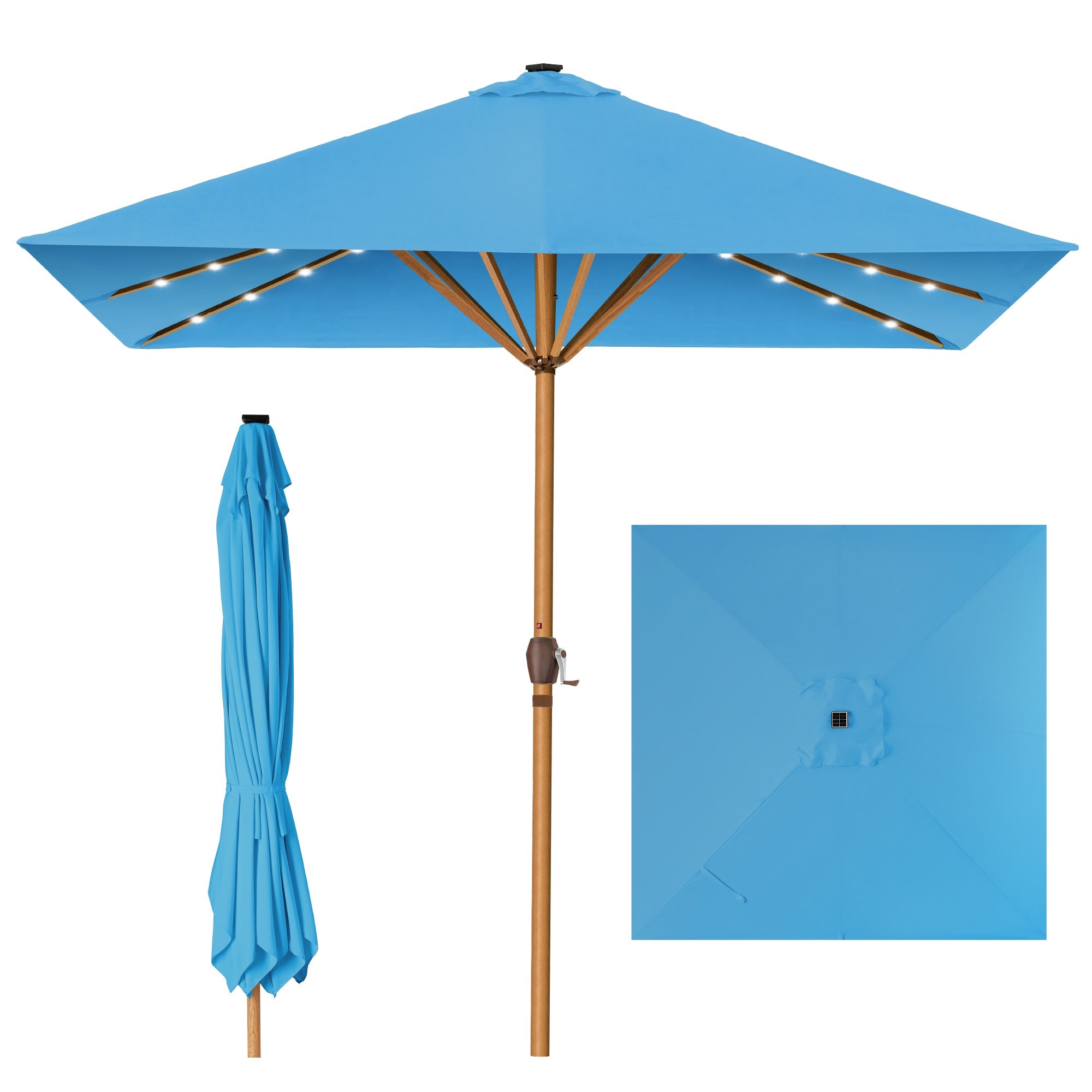 Square Solar LED Lighted Patio Umbrella w/ Woodgrain Pattern - 9ft
