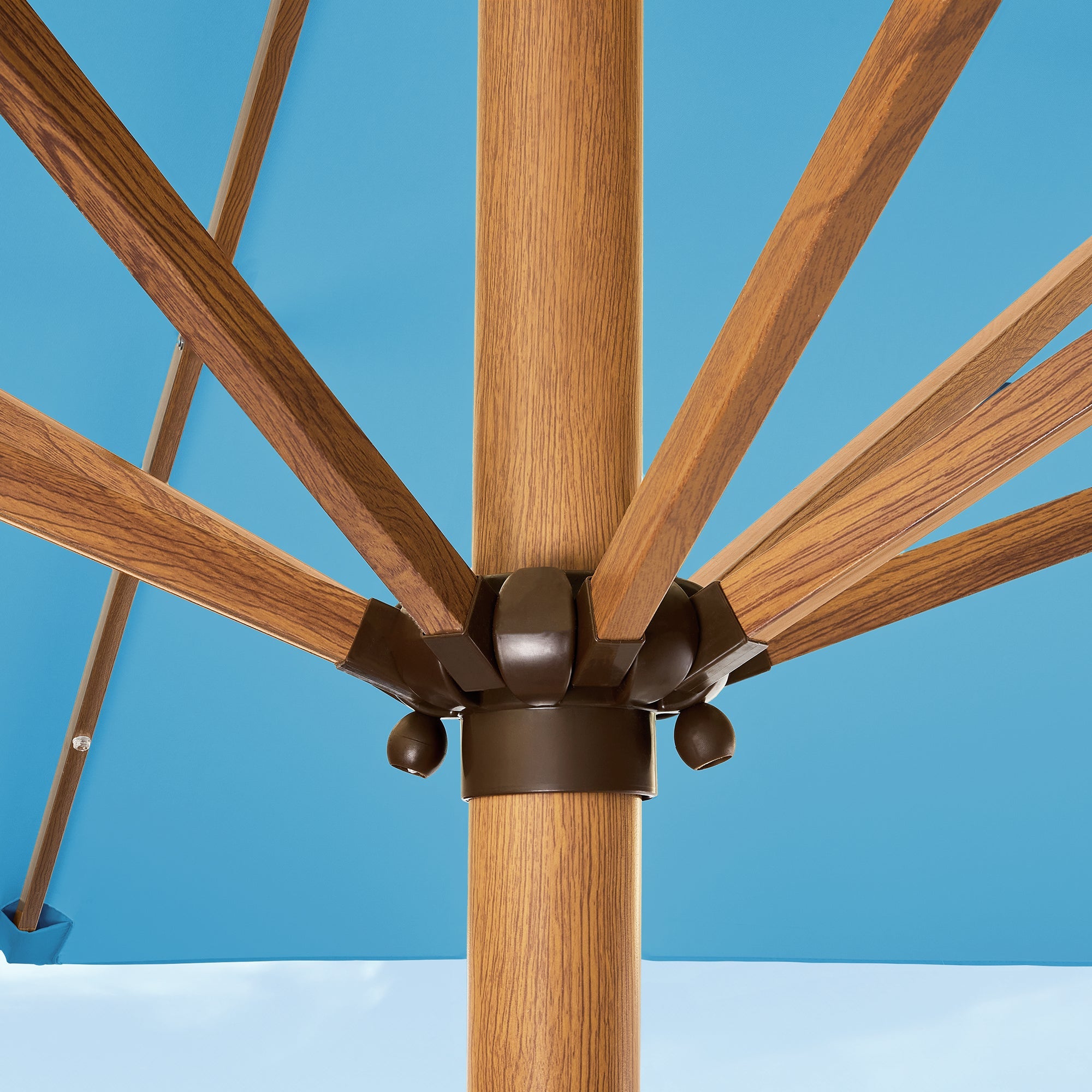 Square Solar LED Lighted Patio Umbrella w/ Woodgrain Pattern - 9ft