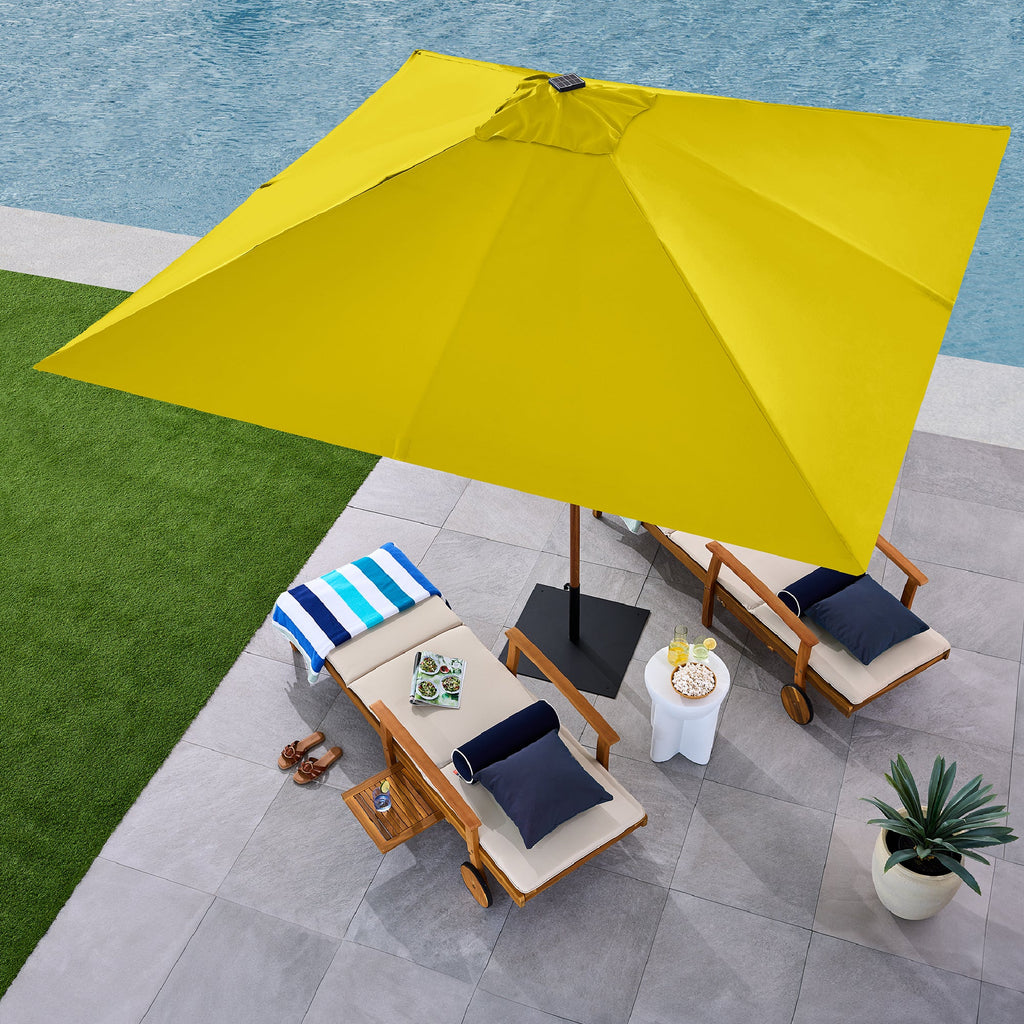 Square Solar LED Lighted Patio Umbrella w/ Woodgrain Pattern - 9ft