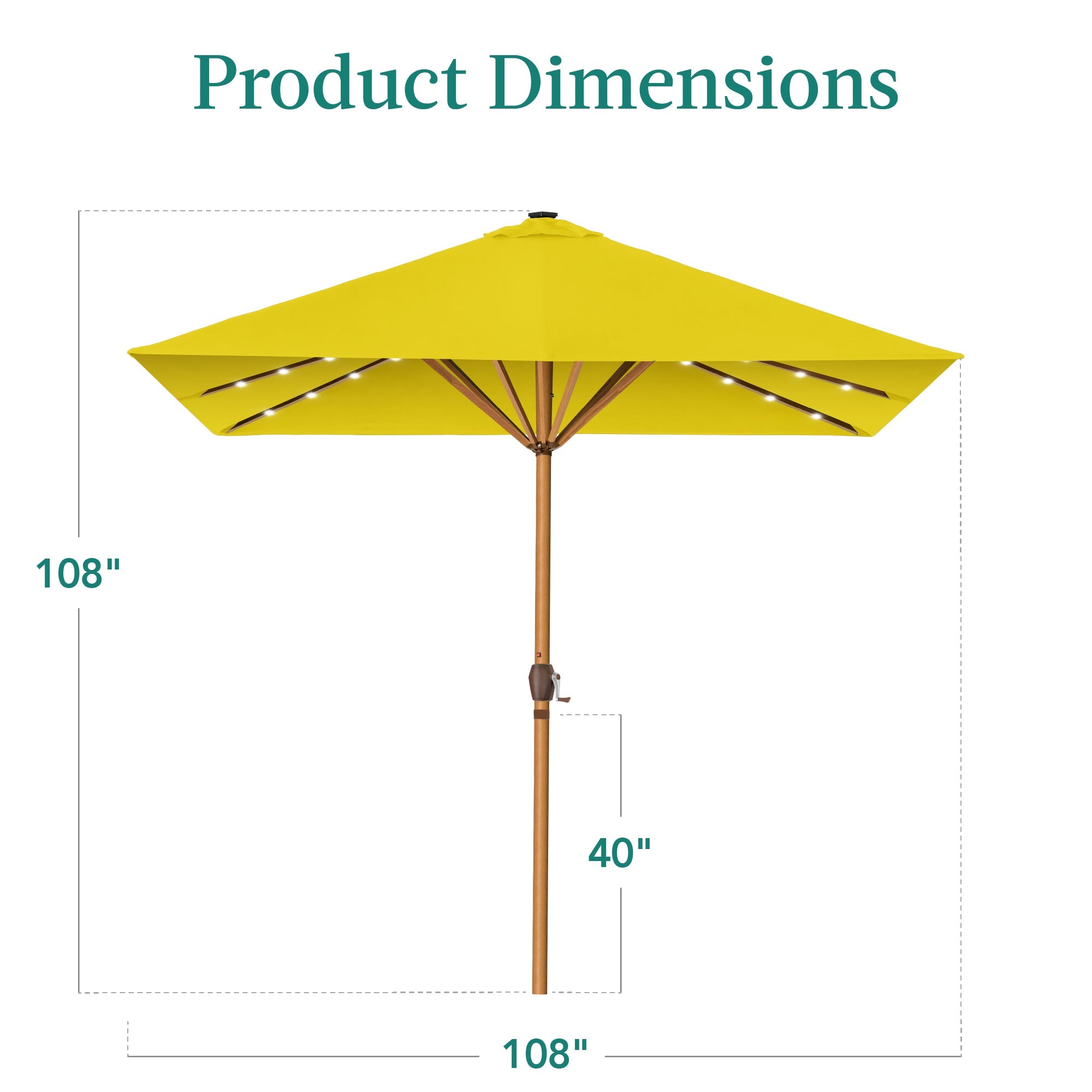 Square Solar LED Lighted Patio Umbrella w/ Woodgrain Pattern - 9ft